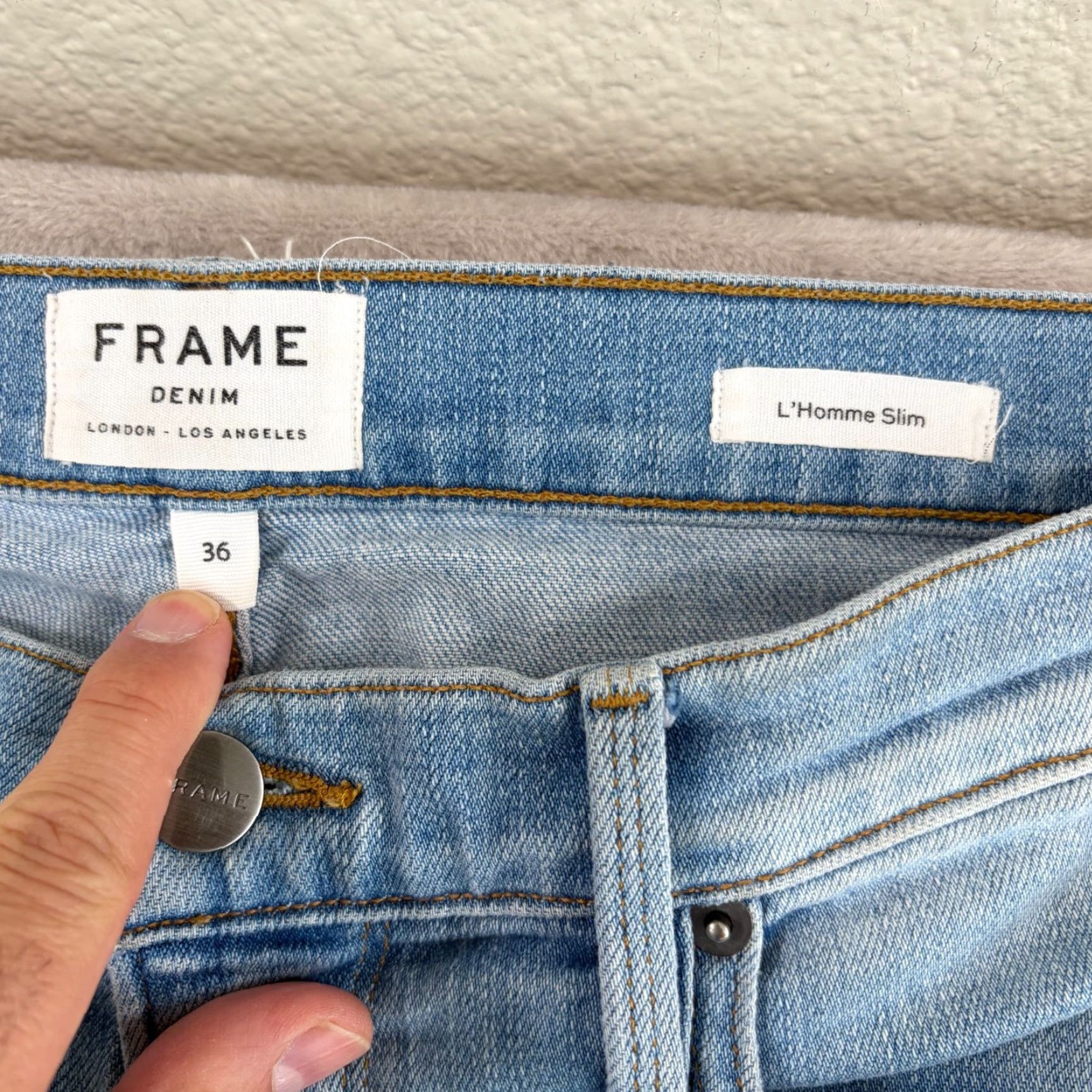 Frame FRAME L'Homme Slim Jeans Finn 36x34 Denim Male 36 Regular Blue 5-Pocket Button Zip Stretch Vintage No N/A Size US 36 / EU 52 - 2 Thumbnail