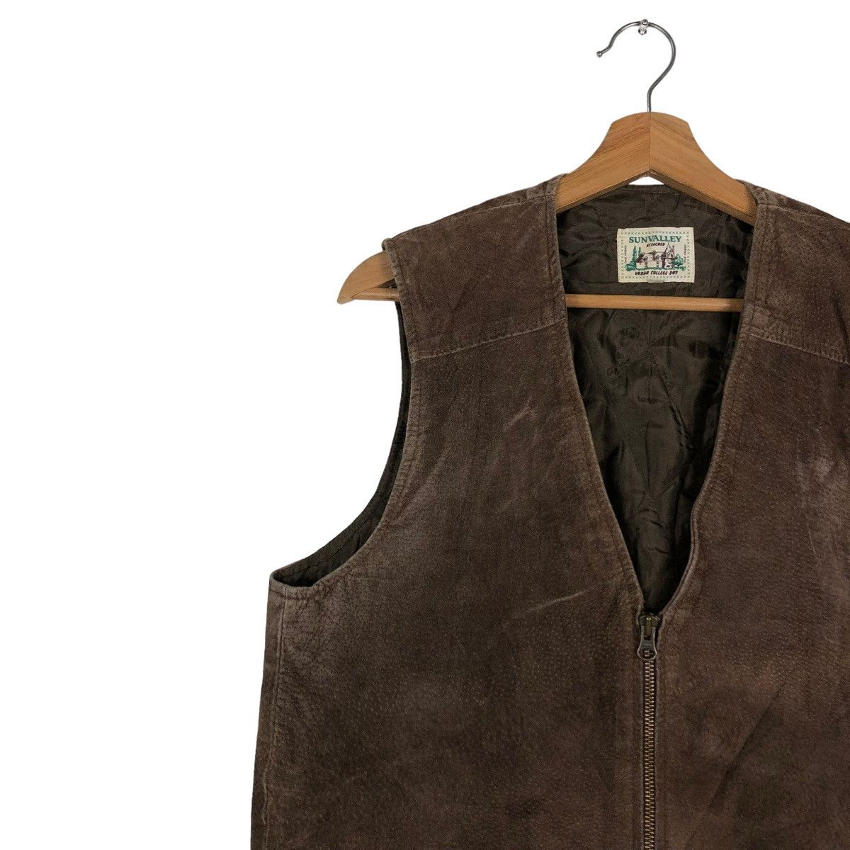 Genuine Leather 🔥VINTAGE LEATHER VEST COWBOY WESTERN SUNVALLEY Size US L / EU 52-54 / 3 - 7 Thumbnail
