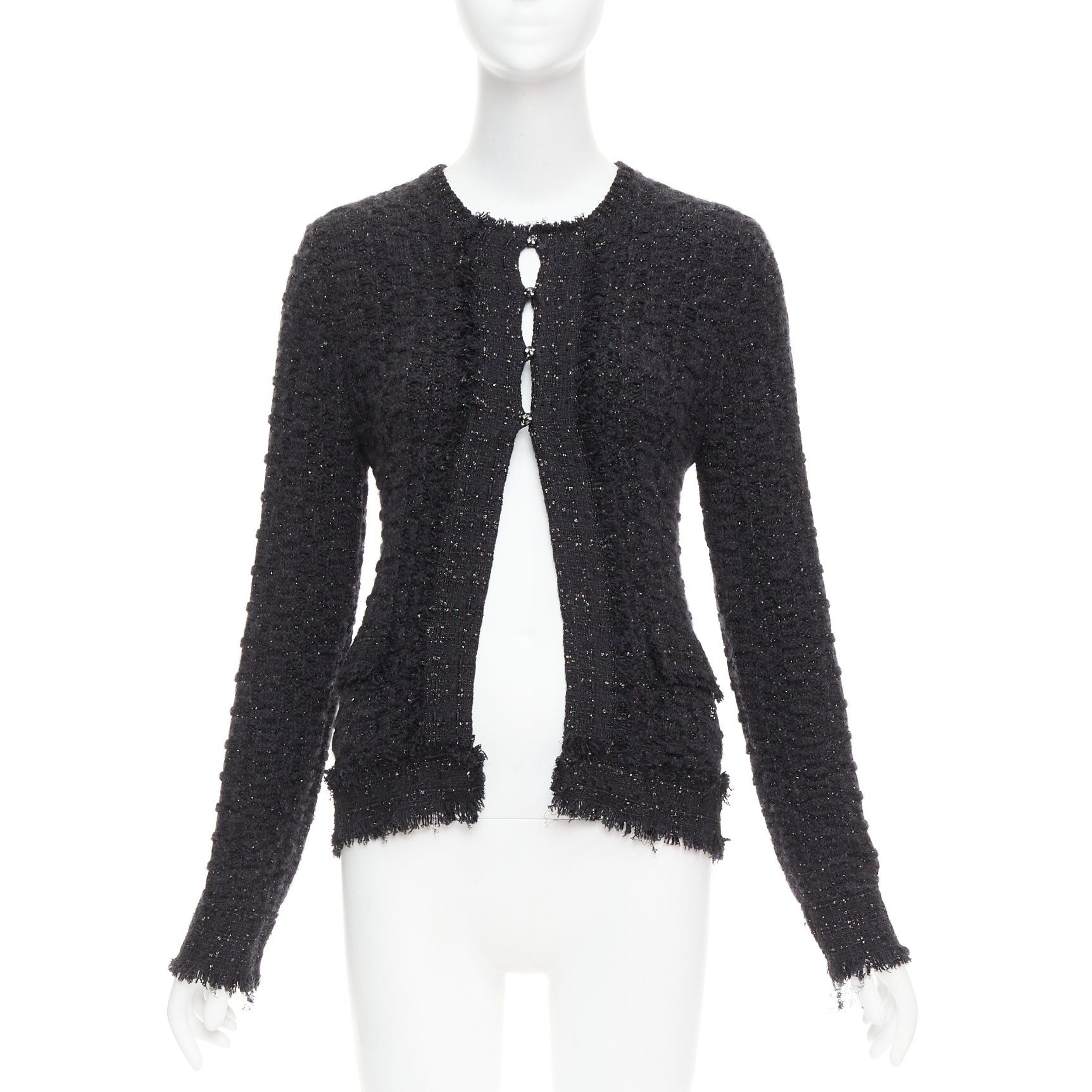 Chanel CHANEL 05A black metallic tweed silver CC logo cardigan jacket FR38 M Size M / US 6-8 / IT 42-44 - 1 Thumbnail