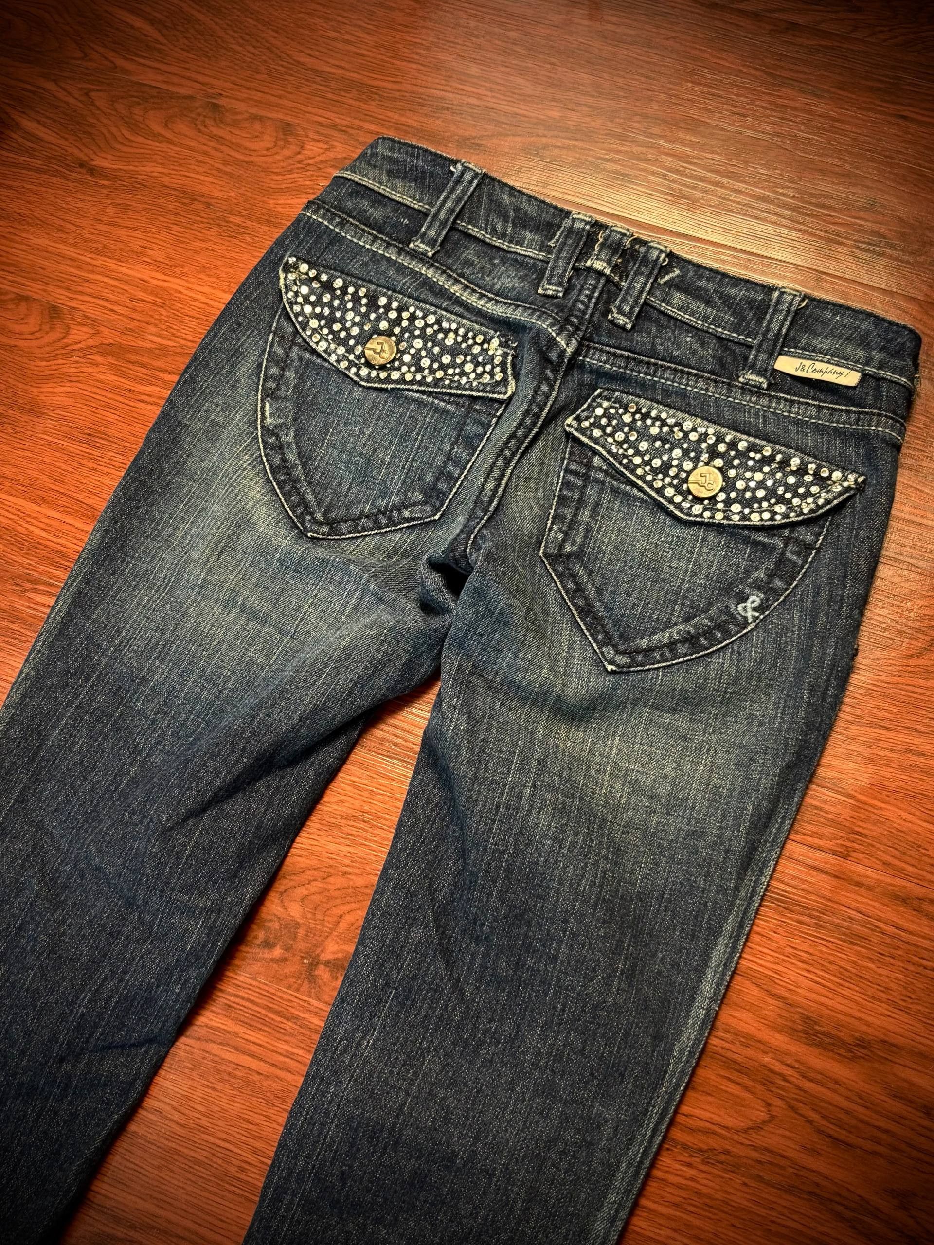 If Six Was Nine Vintage J&Company Bootcut Jean Rhinestones Studs Denim Pants Size 26" / US 2 / IT 38 - 2 Thumbnail