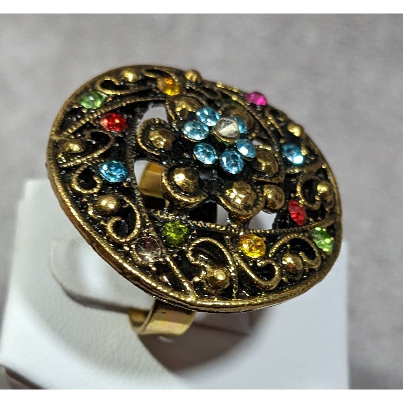 Other Floral Glam Shield Ring Gold Tone With Rainbow Rhinestones Size ONE SIZE - 10 Thumbnail