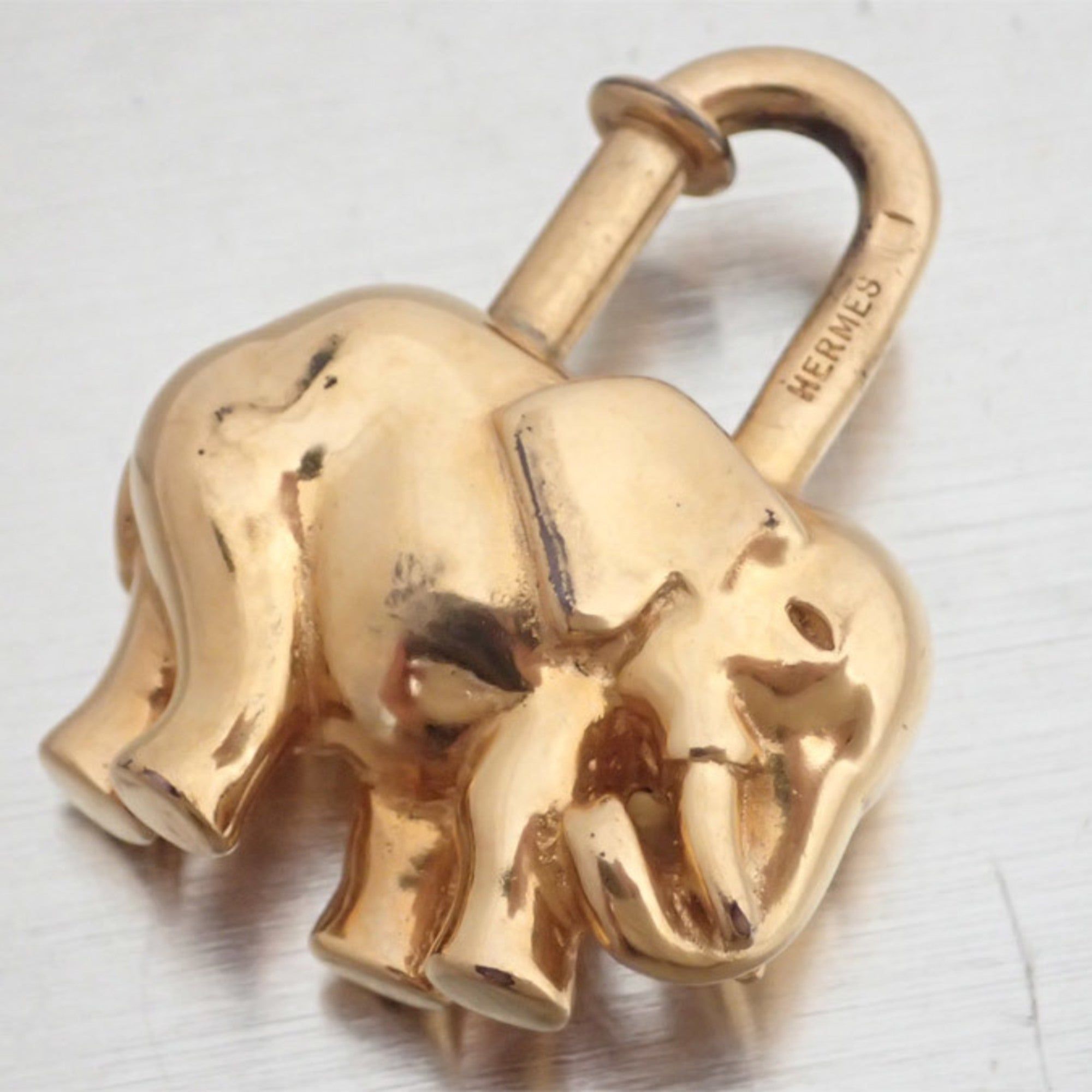 image of Hermes Cadena Animal Motif Elephant Gold Metal Material Charm Pendant Women's Men's in Black