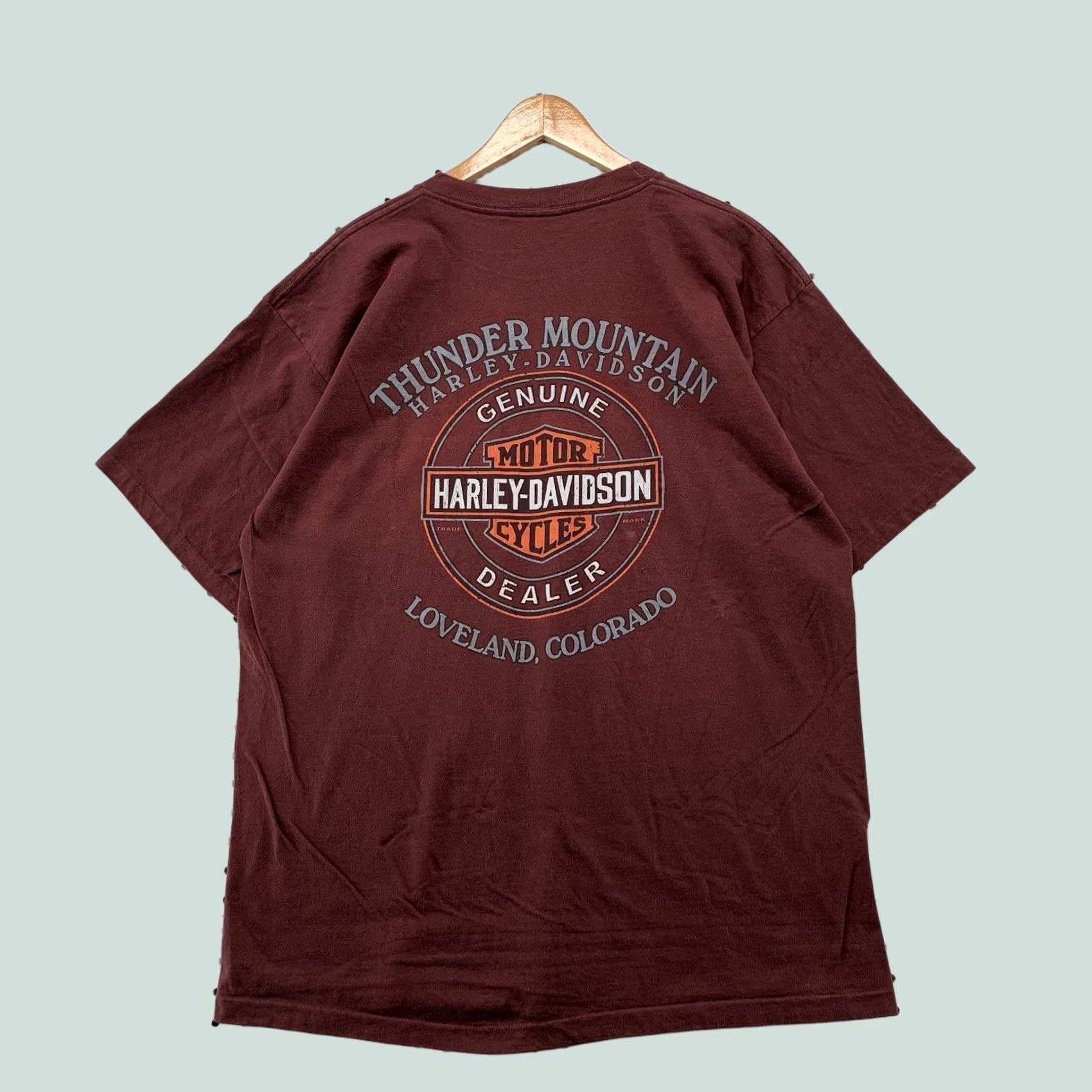 Harley Davidson VINTAGE Harley Davidson Pocket T Shirt Mens Large Maroon Thunder Mountain Loveland CO Motorcycle Size US L / EU 52-54 / 3 - 1 Thumbnail