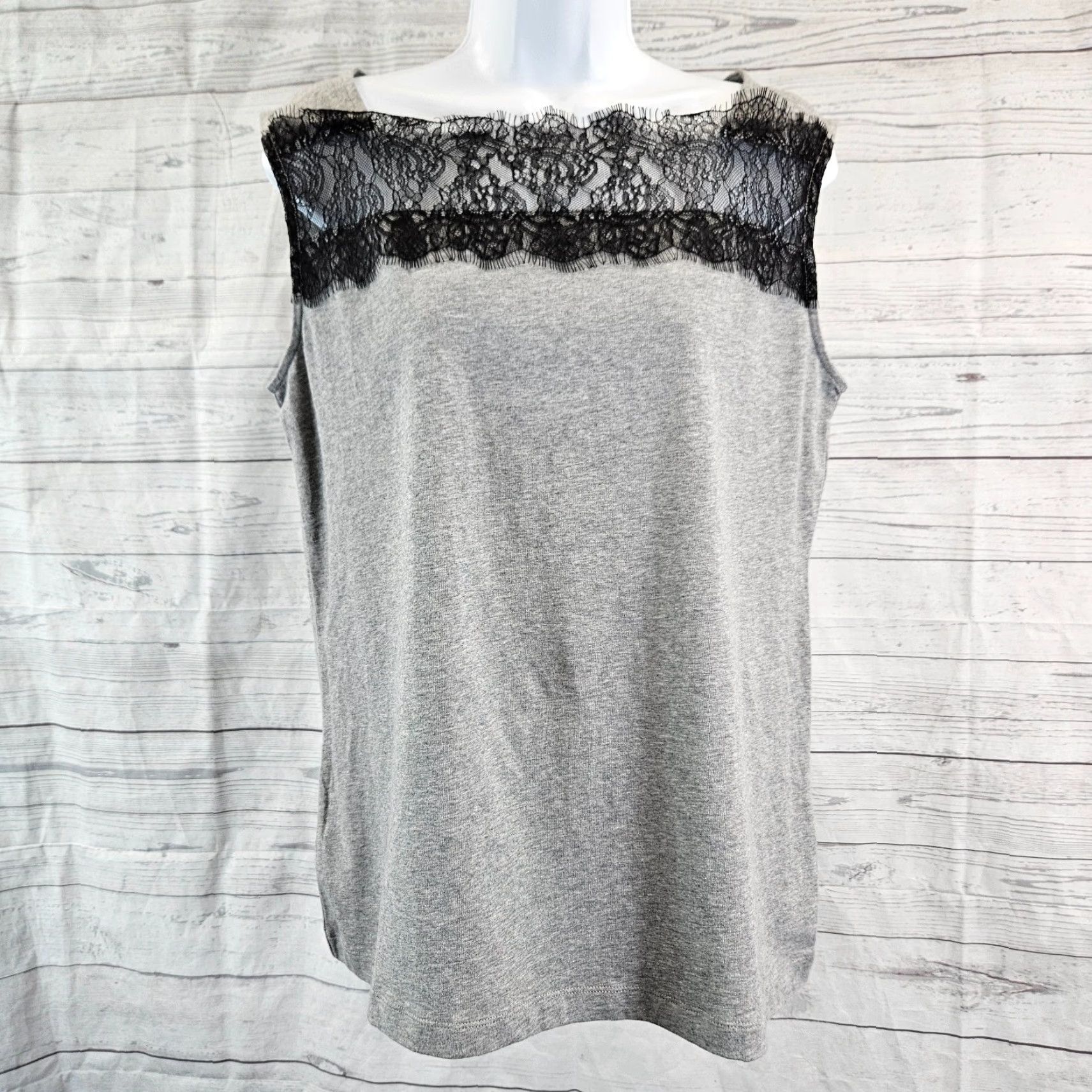 Vintage Cabi 3815 Blouse Womens M Gray Black Lace Sleeveless Cotton Blend Size M / US 6-8 / IT 42-44 - 2 Thumbnail