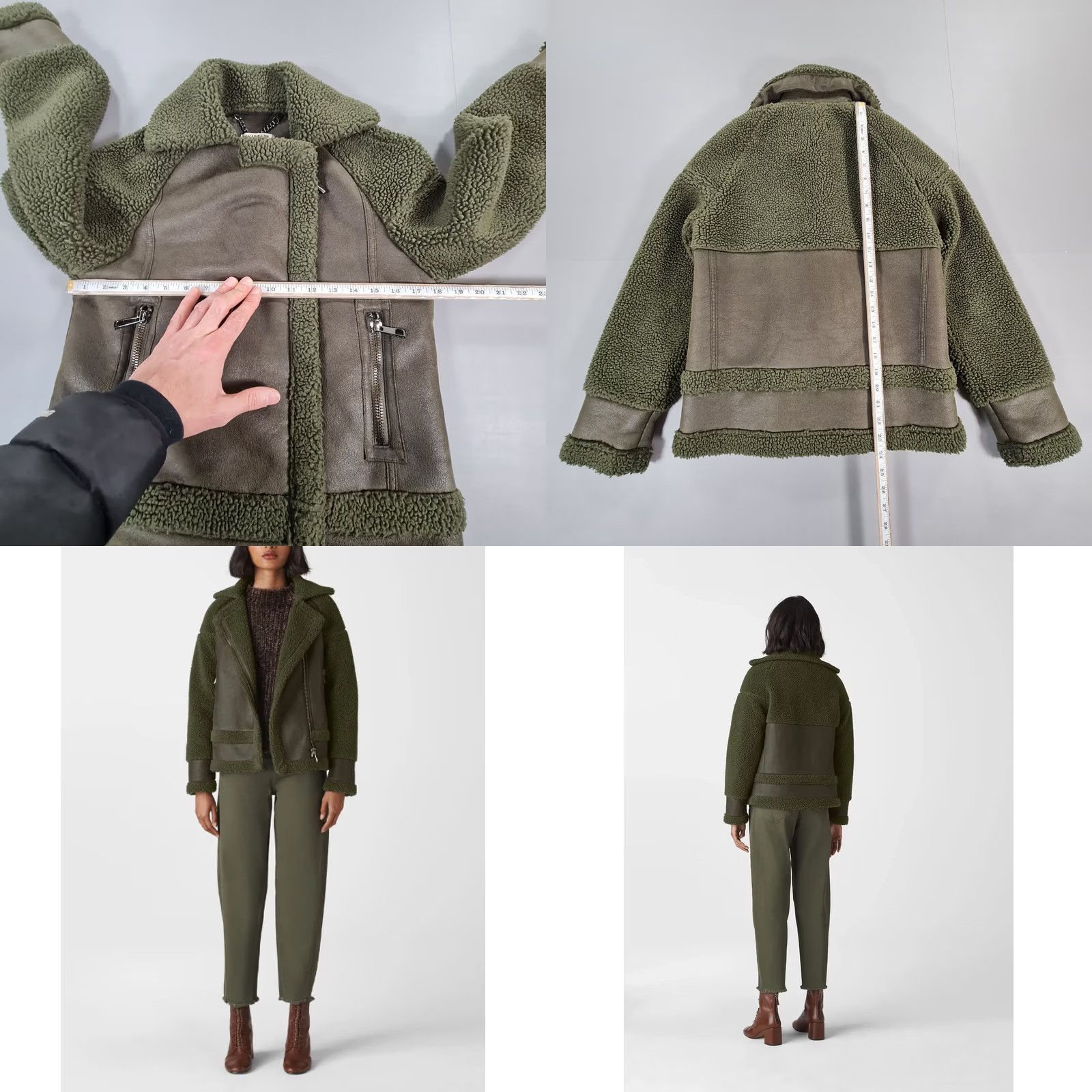 Whistles Whistles Womens Jacket Green XS Borg Biker Fleece Relaxed Fit Size XS / US 0-2 / IT 36-38 - 8 Thumbnail