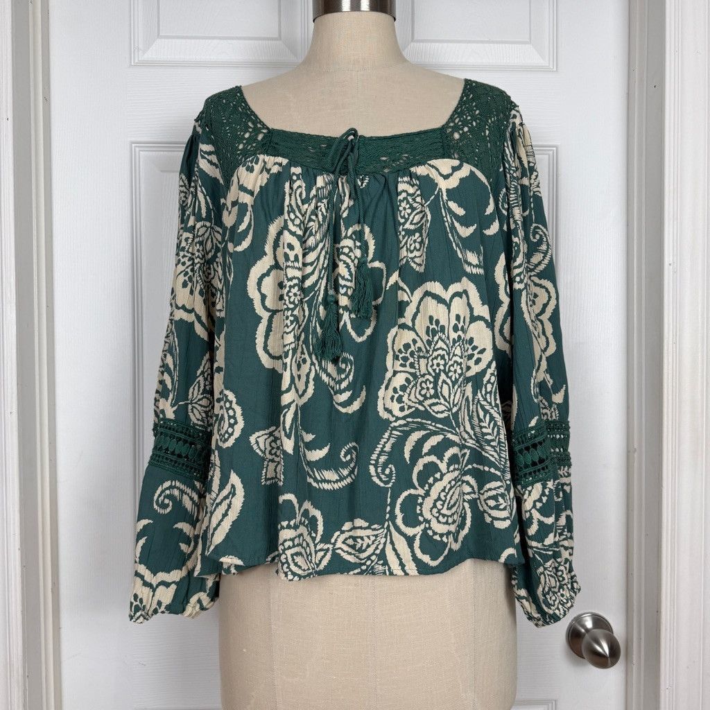 Other Angie Boho Crochet Long Balloon Sleeve Blouse Floral Small Size S / US 4 / IT 40 - 3 Thumbnail