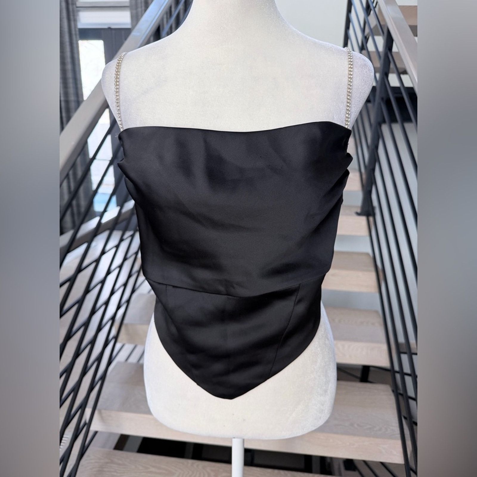 Other New Satin Black Top with Rhinestone size S Size S / US 4 / IT 40 - 1 Thumbnail