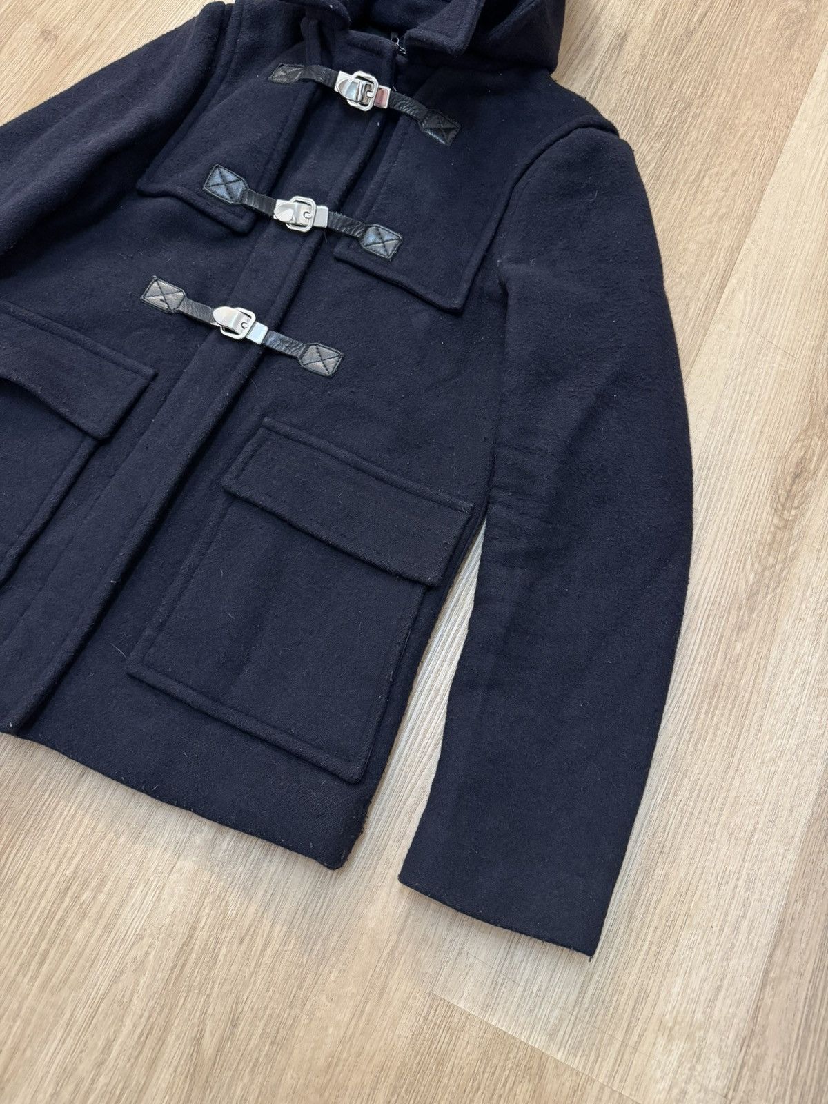 Jigsaw Jigsaw Wool Duffle Coat Jacket Leather Navy size 10 S Size M / US 6-8 / IT 42-44 - 4 Thumbnail