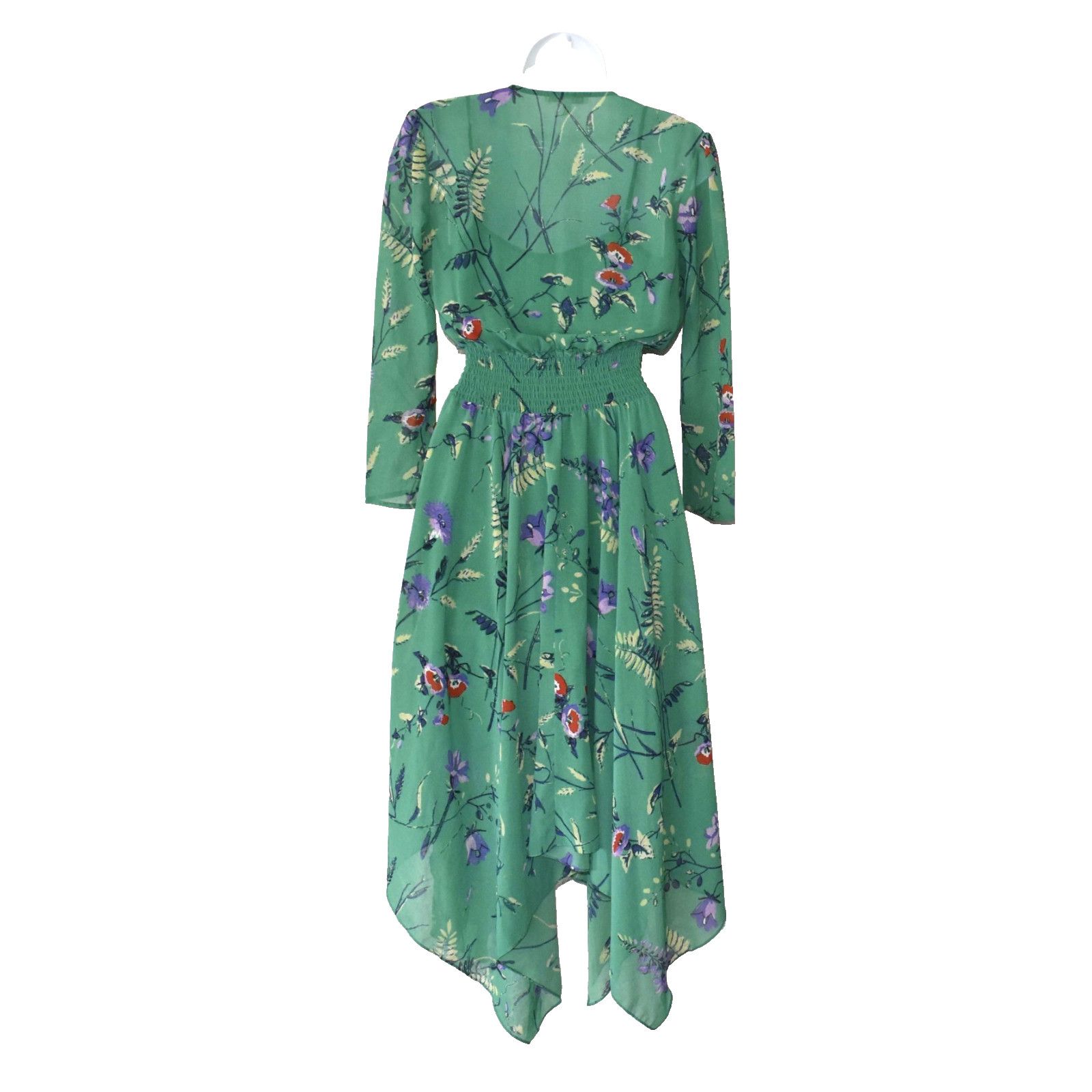 Maje MAJE Green Floral Slip Liner Handkerchief Hem Midi Dress S 1 Size S / US 4 / IT 40 - 4 Thumbnail