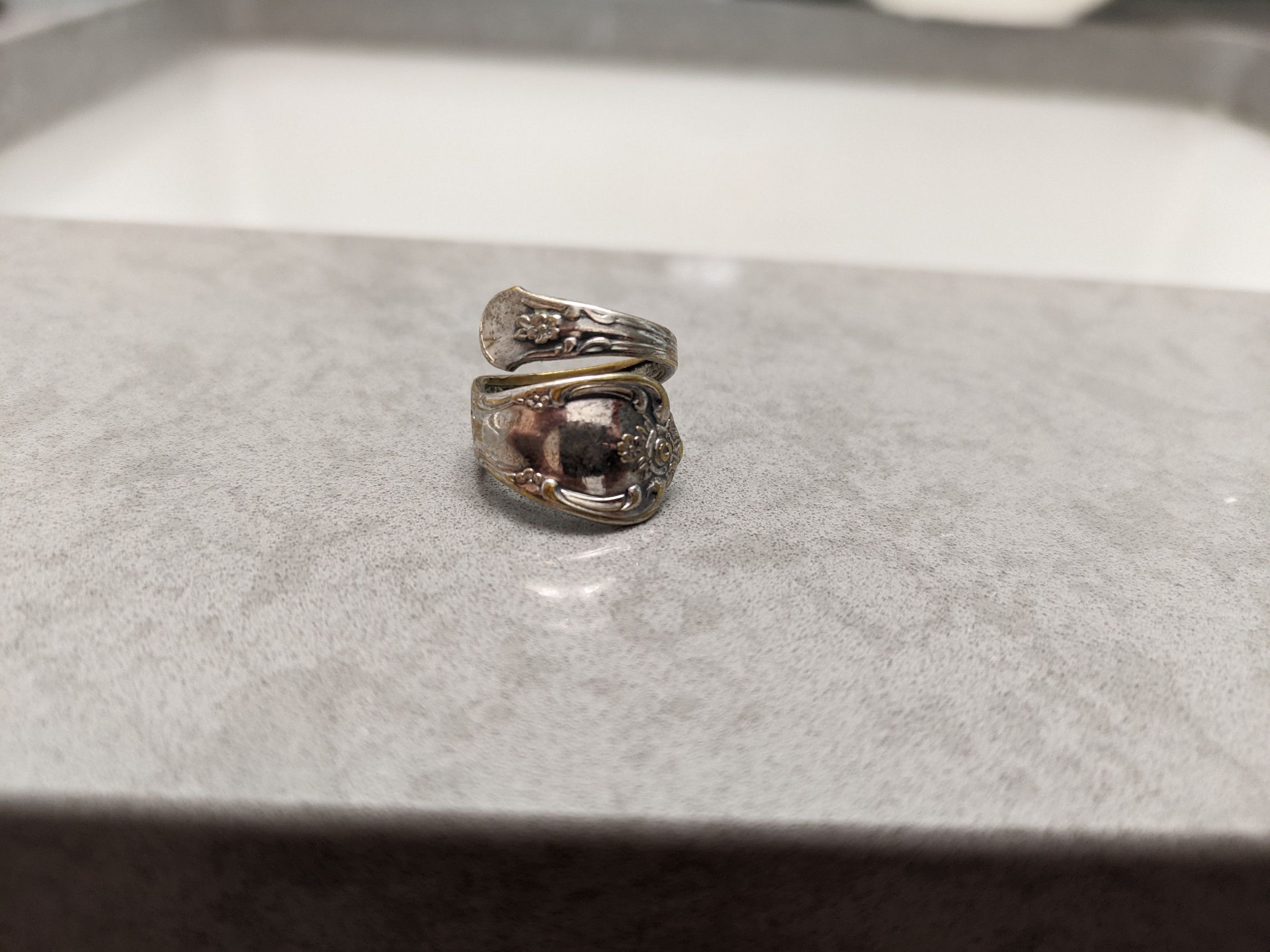 Sterling Silver Antique Silver (+Gold Plate) Spoon Ring Size ONE SIZE - 1 Thumbnail