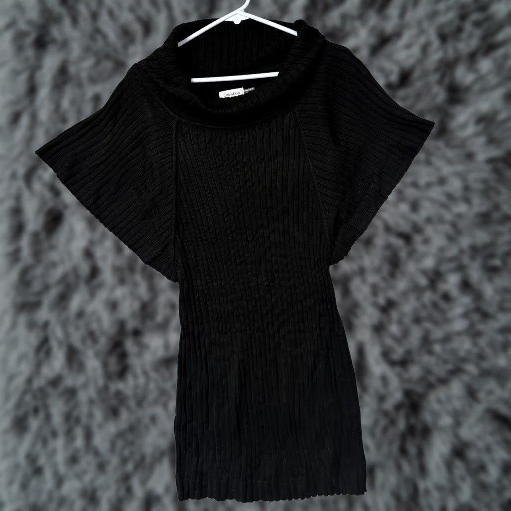 Calvin Klein Calvin Klein Sweater Dress L Black Knit Cowl Neck Dolman Sleeve Knee Length Women Dress Work Casual Vintage: No Size L / US 10 / IT 46 - 1 Thumbnail