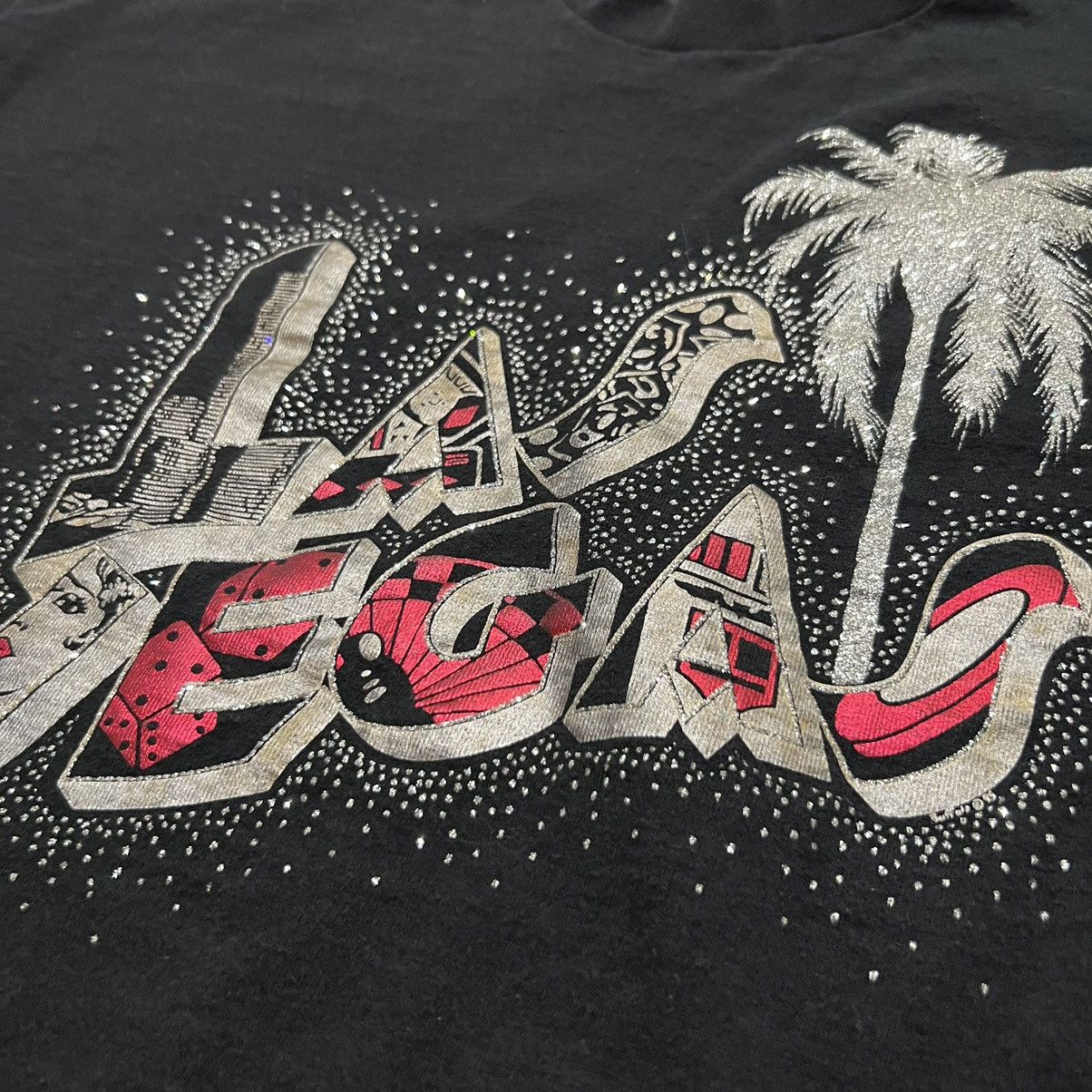 Vintage VTG Las Vegas Nevada Black Rhinestone USA Travel T Shirt Size US XL / EU 56 / 4 - 4 Thumbnail