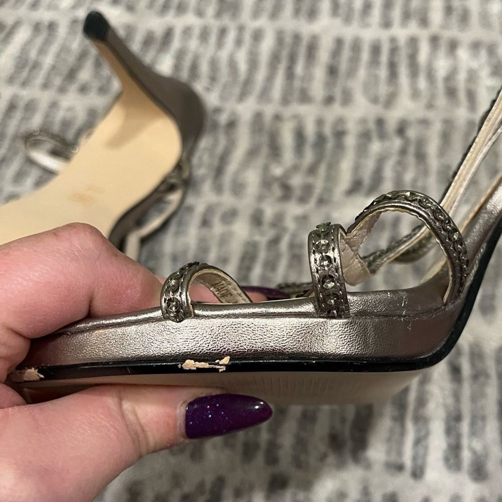 Vintage Caparros Stiletto Rhinestone Strappy High Heels Sz 9.5 B Size US 9.5 / IT 39.5 - 7 Thumbnail