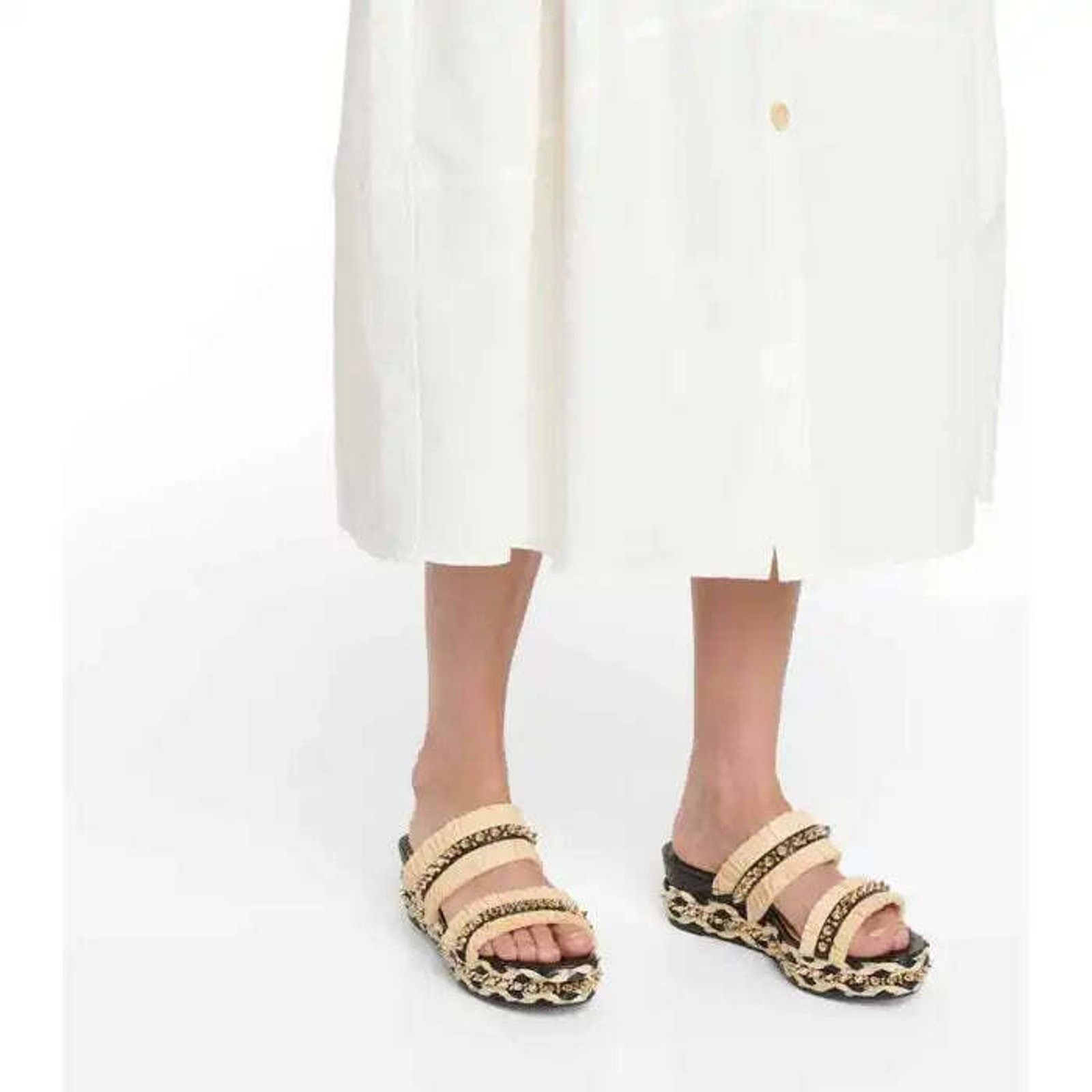 Christian Louboutin Voltinoudou 60 Black Raffia Wedge Slide Mule Sandal Heel 37 Size US 7 / IT 37 - 5 Thumbnail