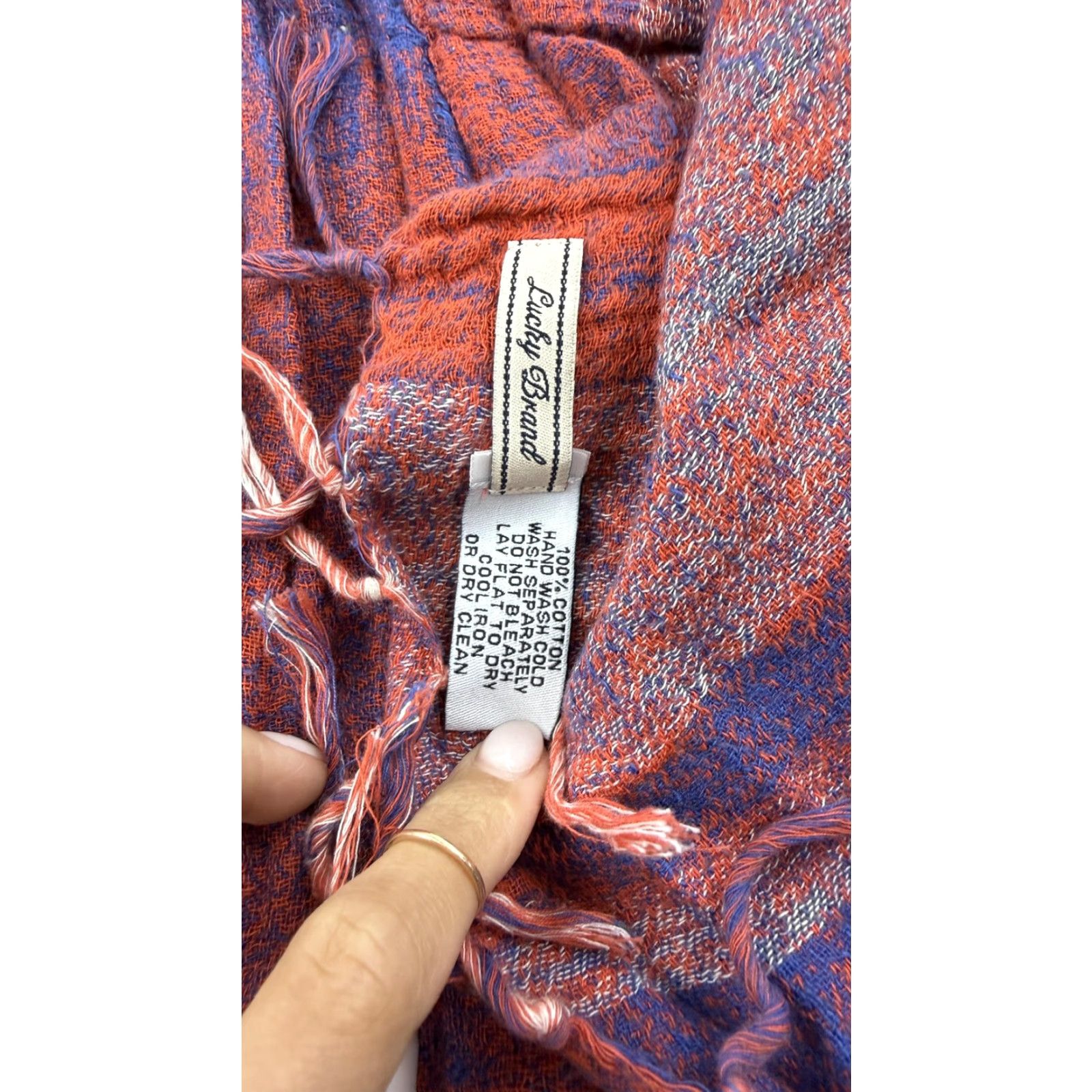 Lucky Brand Lucky Brand Scarf Shawl Wrap Womens One Size Red Blue Plaid Fringe Pocket Cotton Size ONE SIZE - 4 Thumbnail