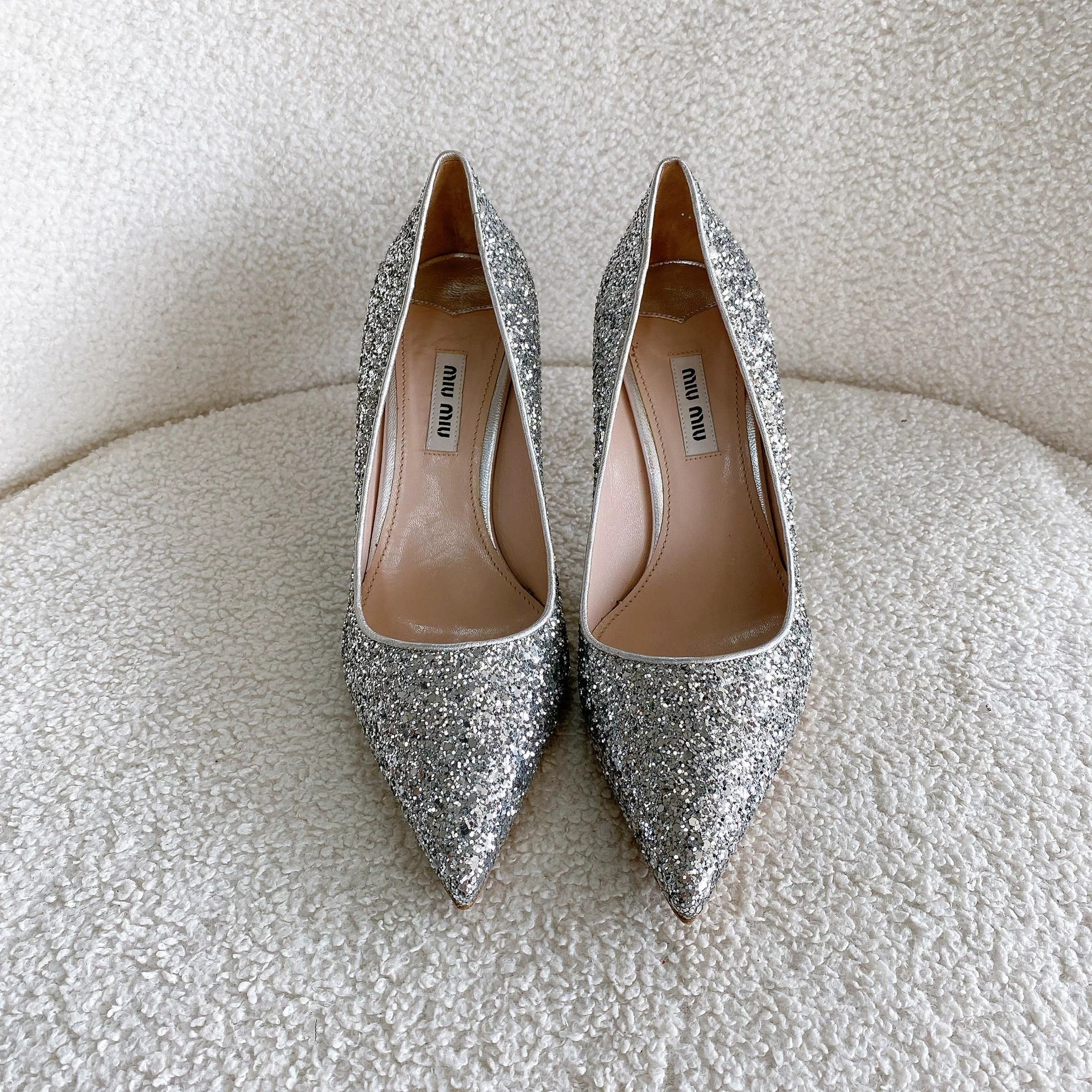 Miu Miu MIU MIU Silver Sequin High Heels Women's Size 37 Size US 6.5 / IT 36.5 - 2 Thumbnail