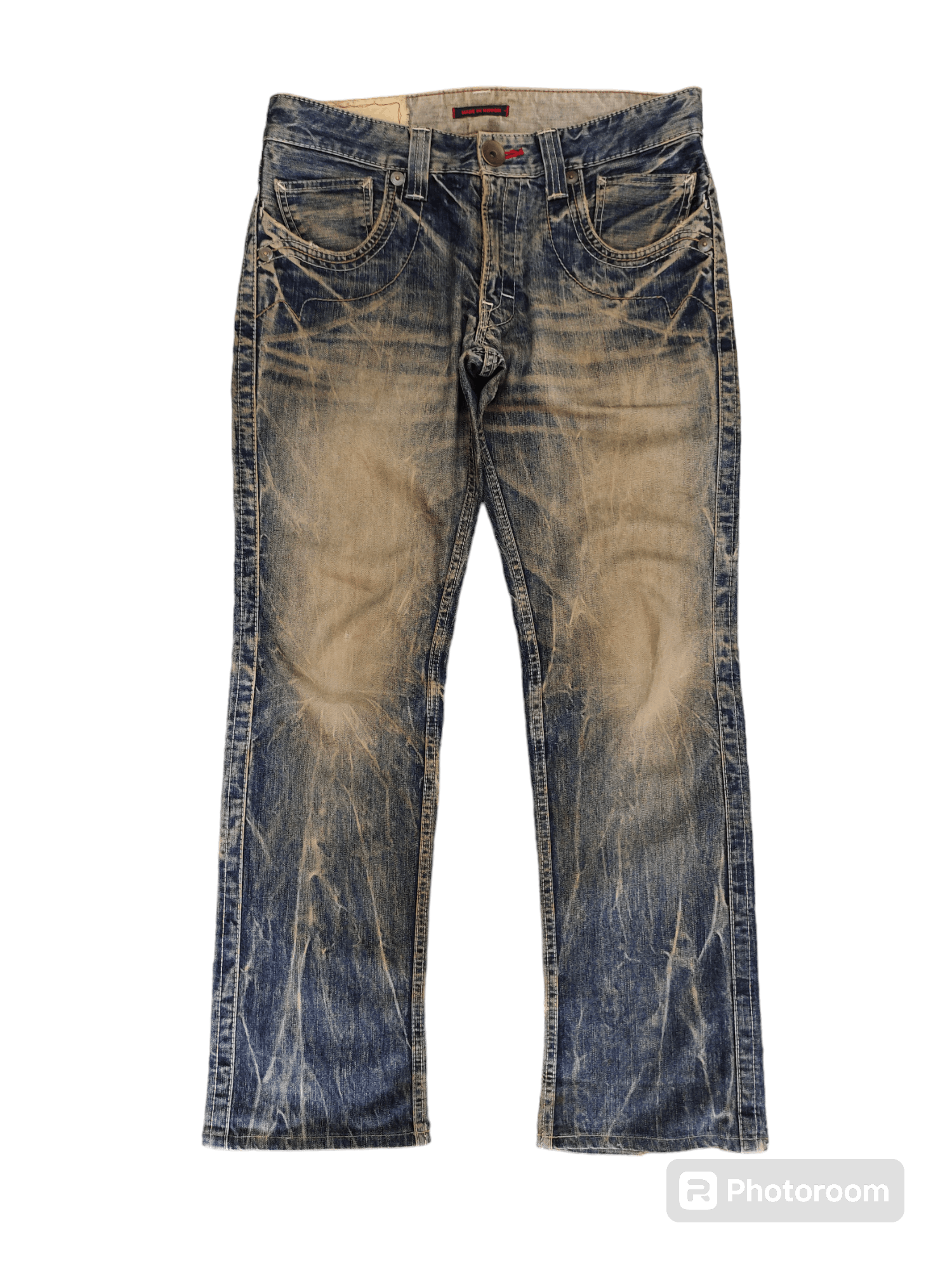 If Six Was Nine 1990s Blue Way Japan Clawmark Distress Faded Denim Jeans Size US 33 - 1 Thumbnail