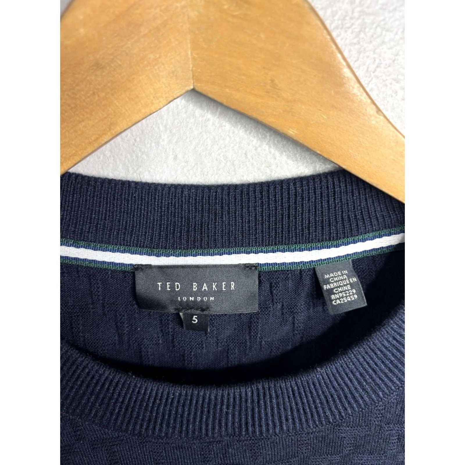 Ted Baker Ted Baker Sweater Mens XL Navy Blue Crewneck Pullover Knit Cotton Textured Geometric Size US XL / EU 56 / 4 - 3 Thumbnail