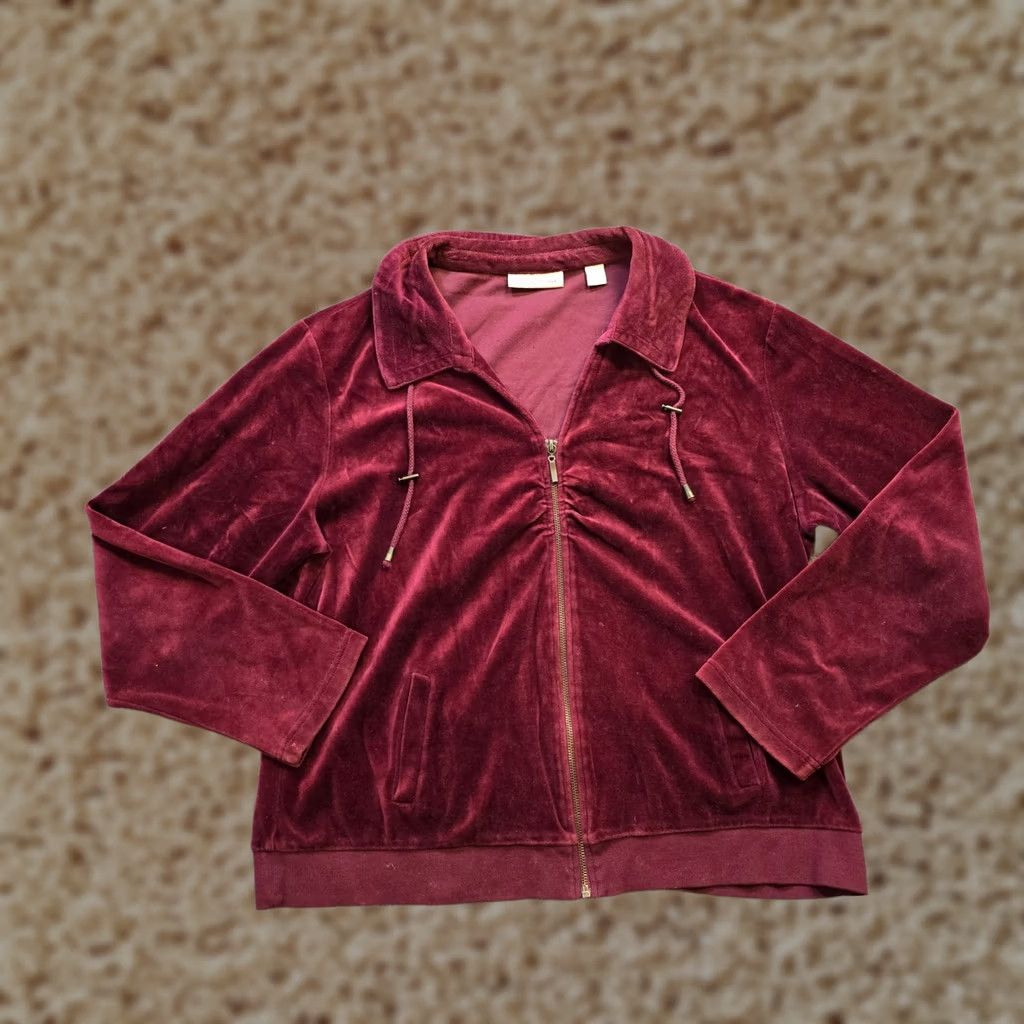 Coldwater Creek Coldwater Creek Jacket Womens XL Red Velour Full Zip Casual Basic Jacket Women XS? Size XL / US 12-14 / IT 48-50 - 1 Thumbnail