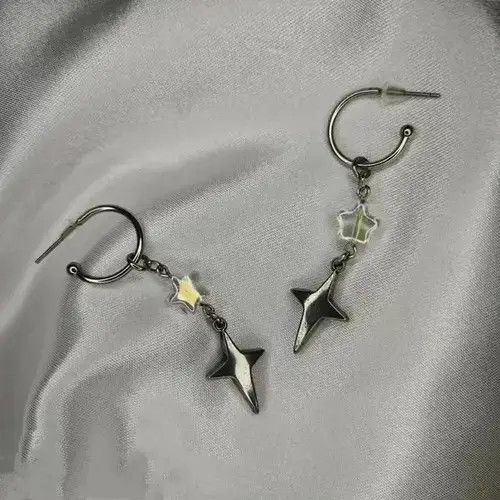 Diamond Earrings x Jewelry 4 Point Star Earring in Black, Men's