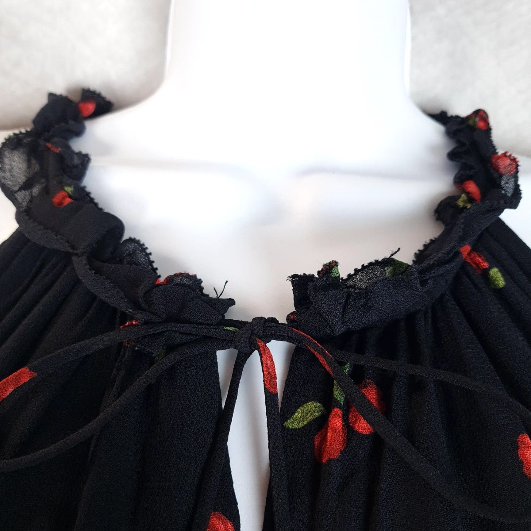 Farm Rio VINTAGE Farm Rio Dress Womens XS / S Black Cherry Print Tiered Ruffle Halter Mini Lined Size S / US 4 / IT 40 - 3 Thumbnail