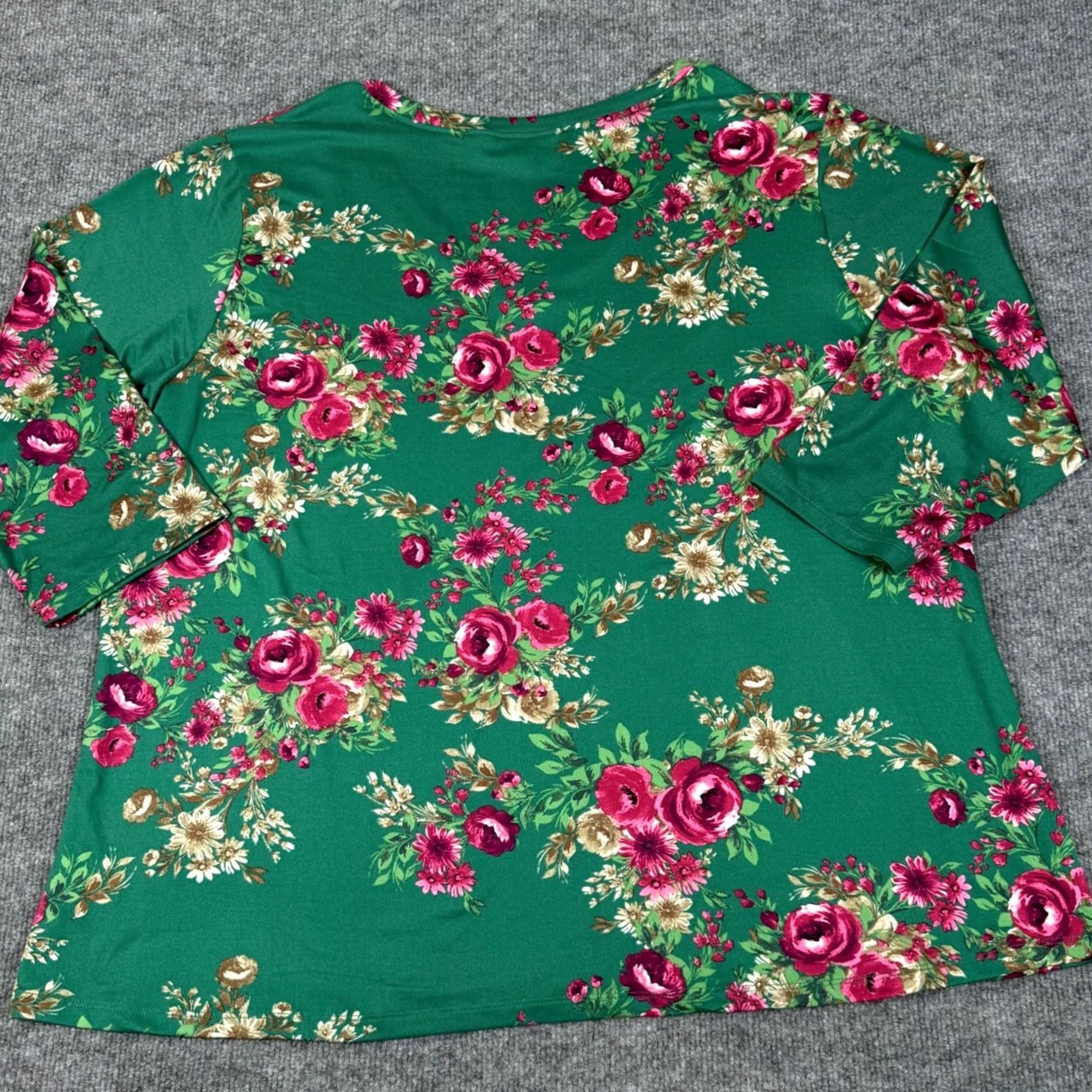 Vintage Pioneer Woman XXXL 3X Soft Floral V Neck 3/4 Sleeve Top Nature Garden Party Size XXL / US 16-18 / IT 52-54 - 3 Thumbnail