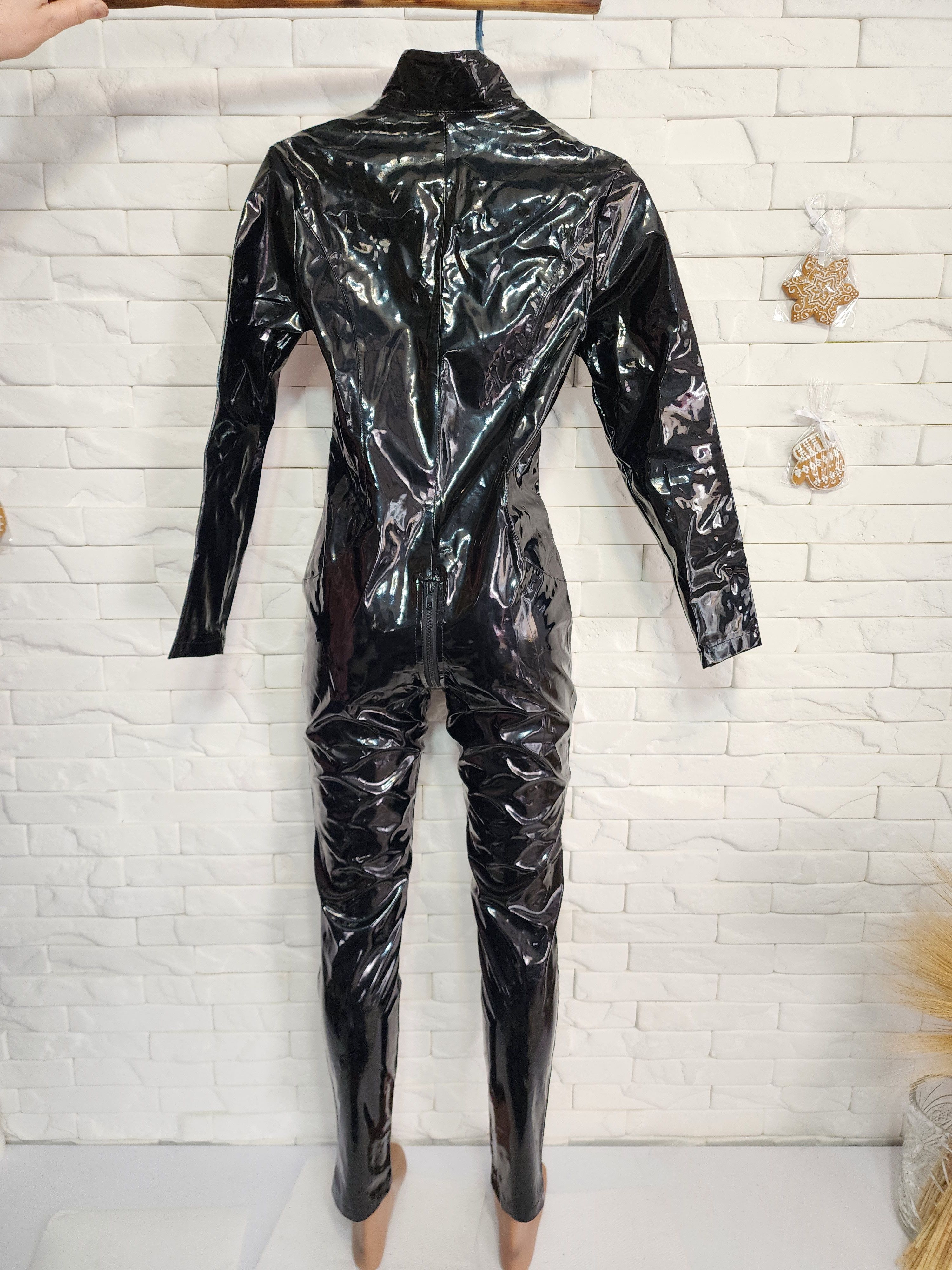 Uniqlo Faux Leather Jumpsuit: Women's Black Zippered Catsuit Size 28" / US 6 / IT 42 - 3 Thumbnail