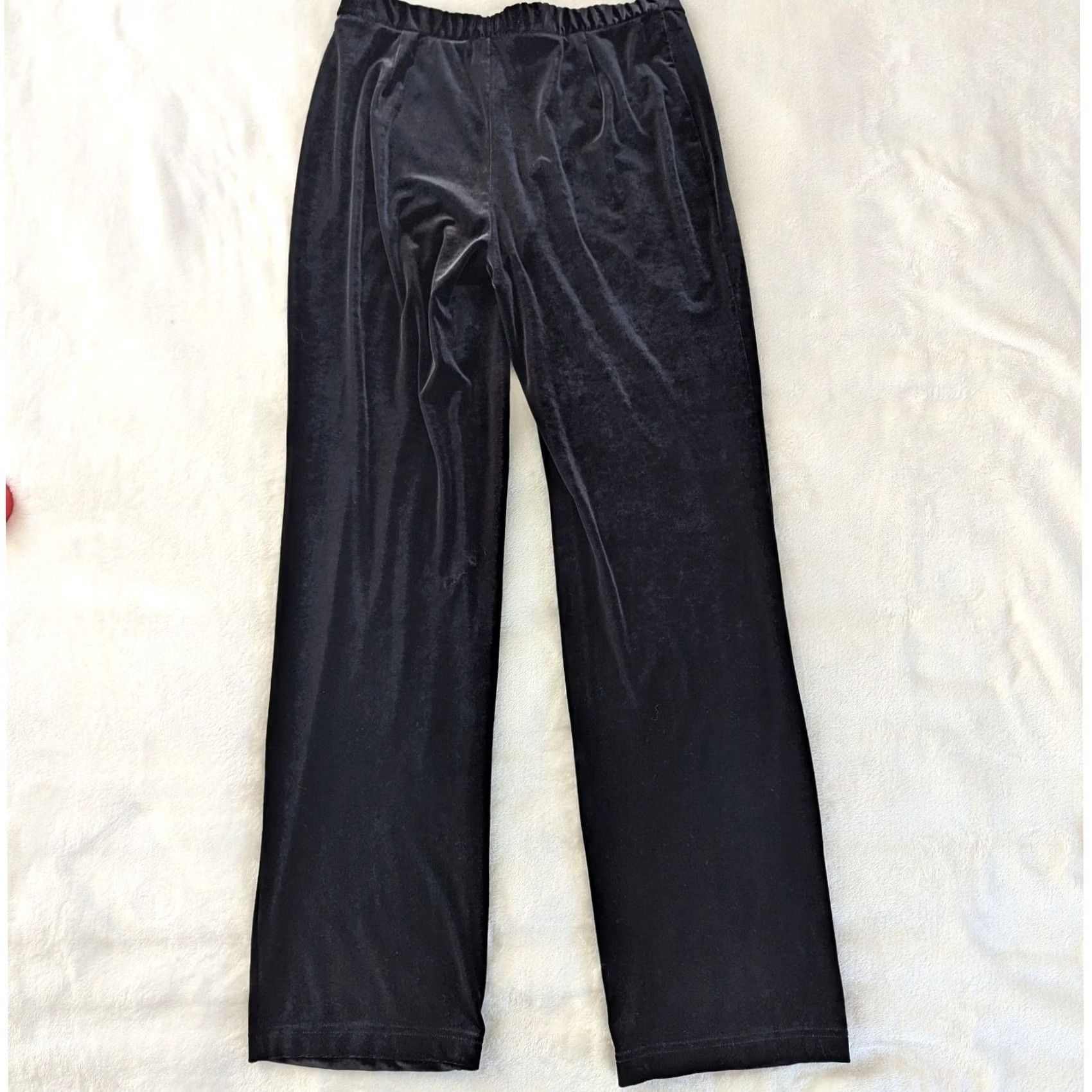 Vintage INC Black Velvet Stretch Wide-Leg Dress Pants Women 8P Petite Velvet Pants Wide-Leg Office Holiday Womens Size 30" / US 8 / IT 44 - 2 Thumbnail