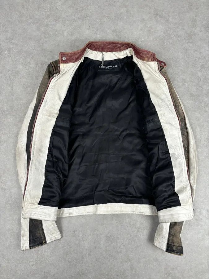Dolce & Gabbana 2000s Dolce & Gabbana Biker White Faded Leather Jacket Size US M / EU 48-50 / 2 - 7 Thumbnail