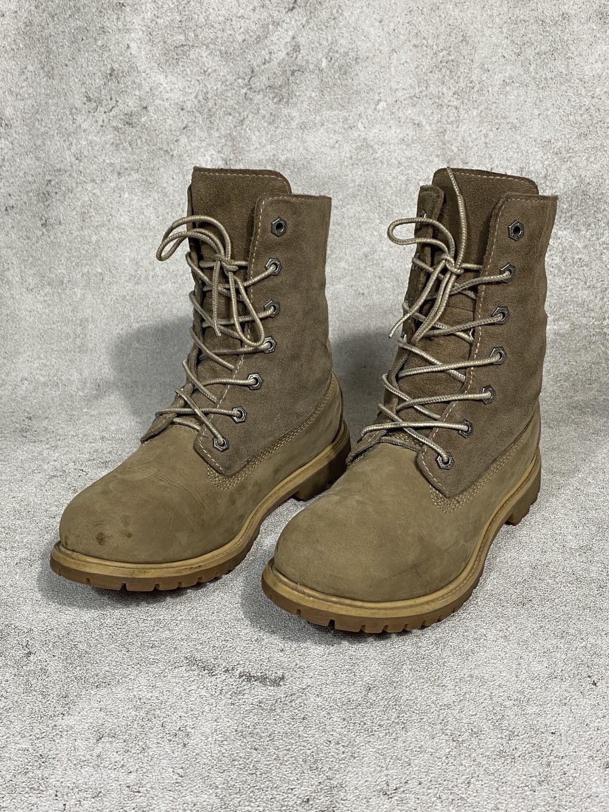 Timberland Authentic Teddy Fleece Beige Suede Combat Boots