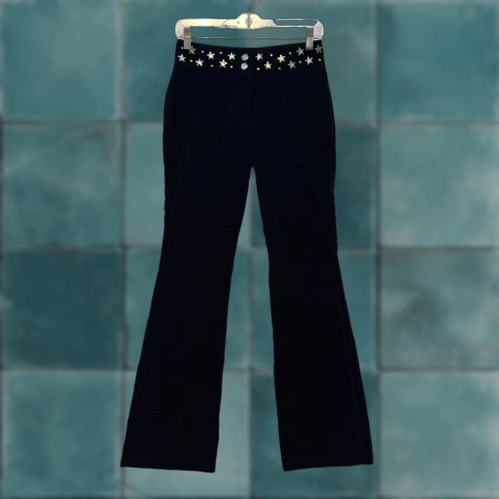 Vintage VINTAGE 90s Y2K Serious Flare Pants Black 2 4 25 Sparkle Glitter Star Rave Club Festival Girls Womens Mens Size 26" / US 2 / IT 38 - 1 Thumbnail