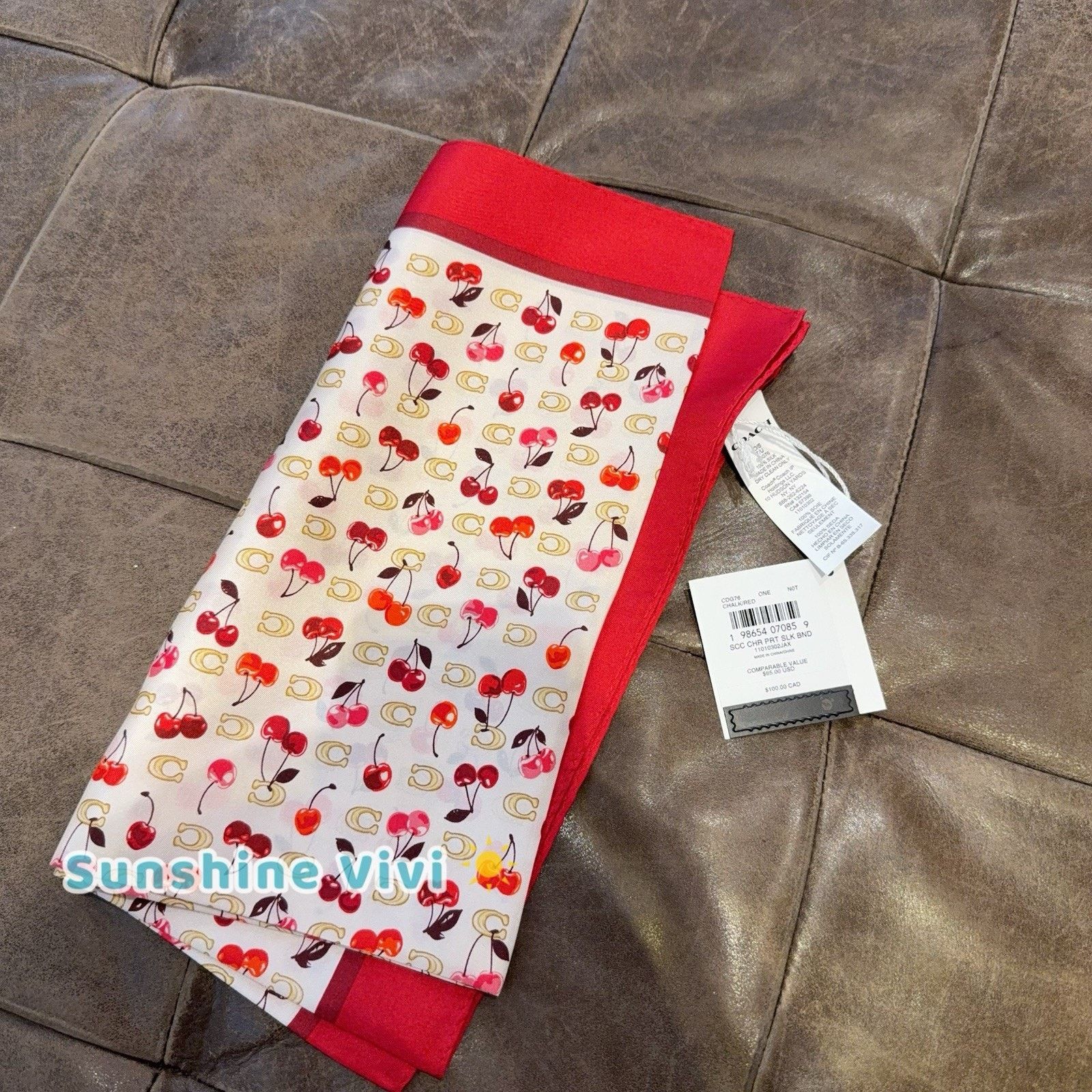 Coach NWT Coach Sculpted C Cherries Silk Bandana Chalk/Red CDG76 Size ONE SIZE - 3 Thumbnail