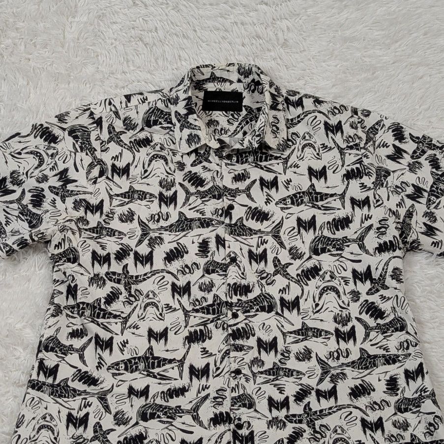 Other Marcel Von Berlin Shark Print Button Up Shirt Black White Size US XL / EU 56 / 4 - 11 Thumbnail
