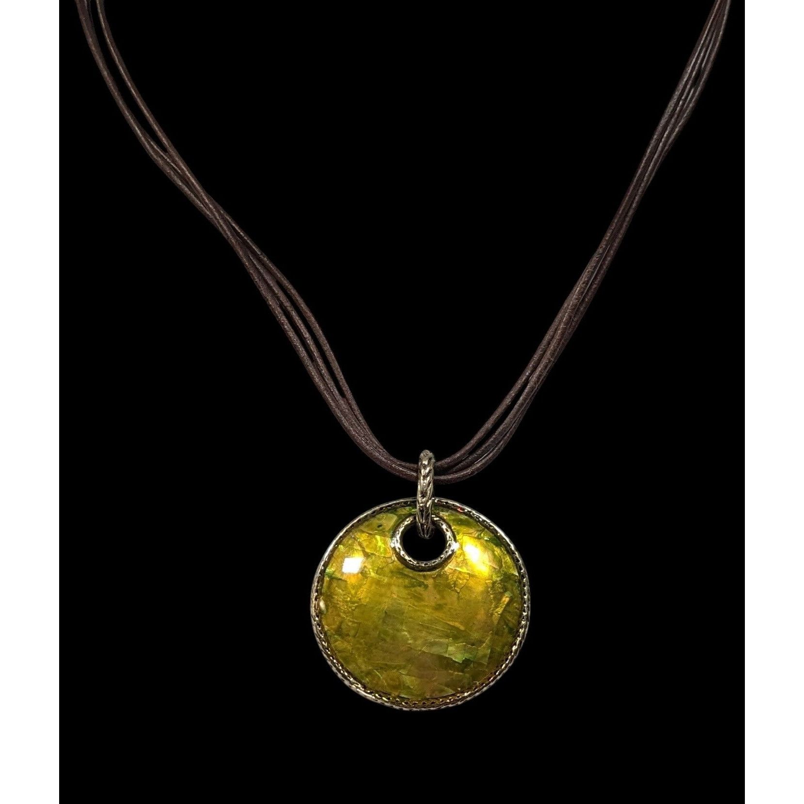 Monet Vintage Monet Bohemian Shell Mosaic Yellow Medallion Pendant Size ONE SIZE - 2 Thumbnail