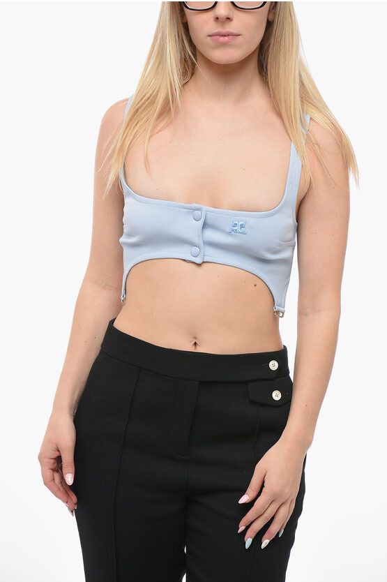 image of Courreges Embroidered Bra Top With Braces in Light Blue, Women's (Size Medium)