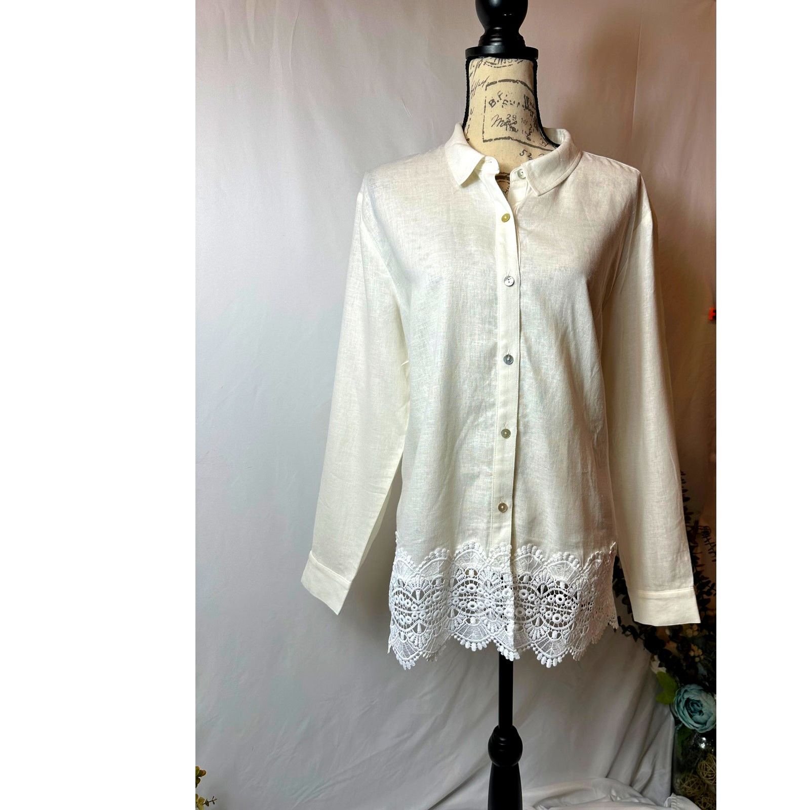 Other Susan Graver Cross-Dyed Linen Blend Button Shirt Cream M Size M / US 6-8 / IT 42-44 - 4 Thumbnail