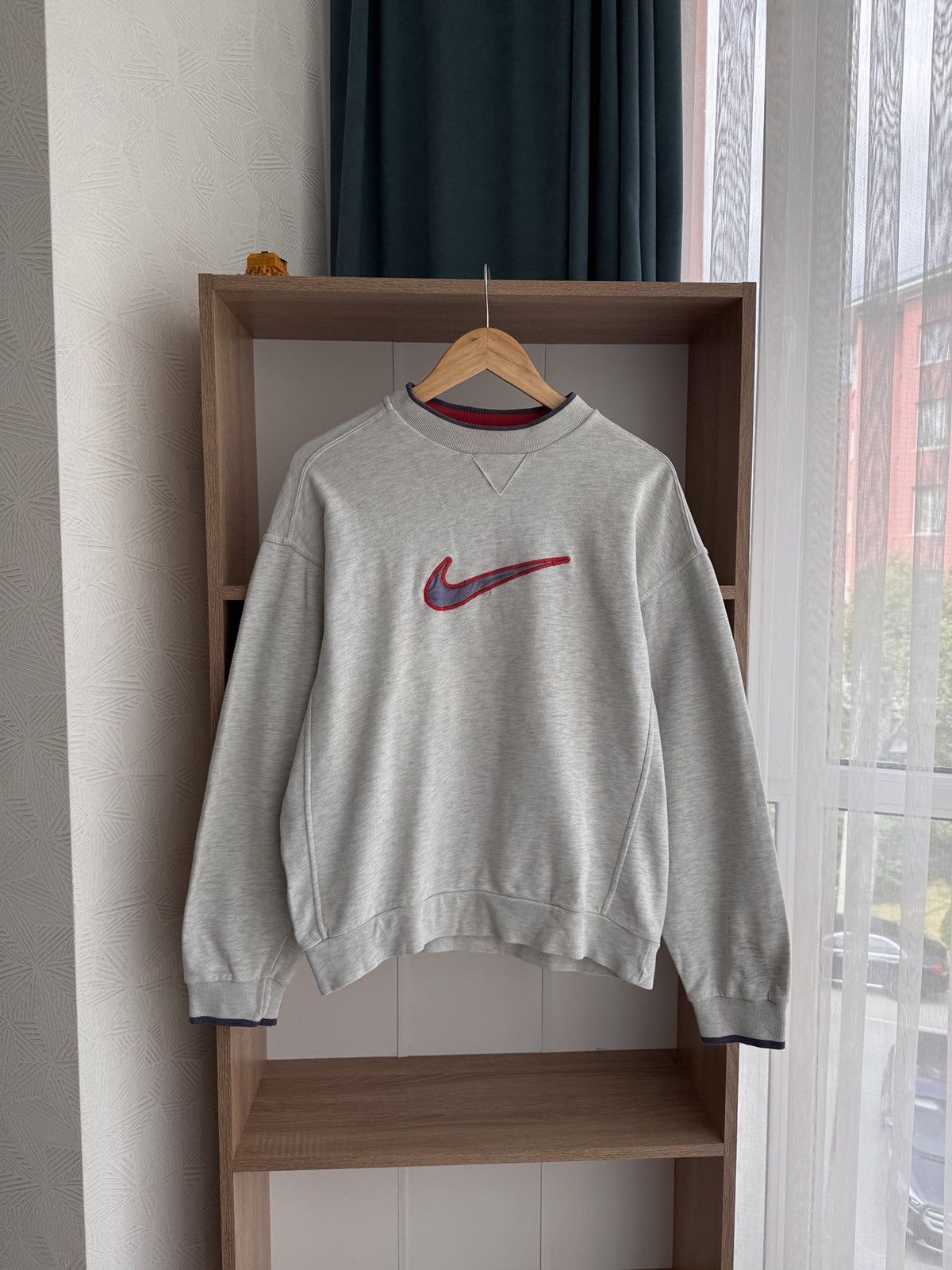 Nike × Vintage Vintage Nike Big Swoosh Distressed Grey Sweatshirt Size US S / EU 44-46 / 1 - 4 Thumbnail