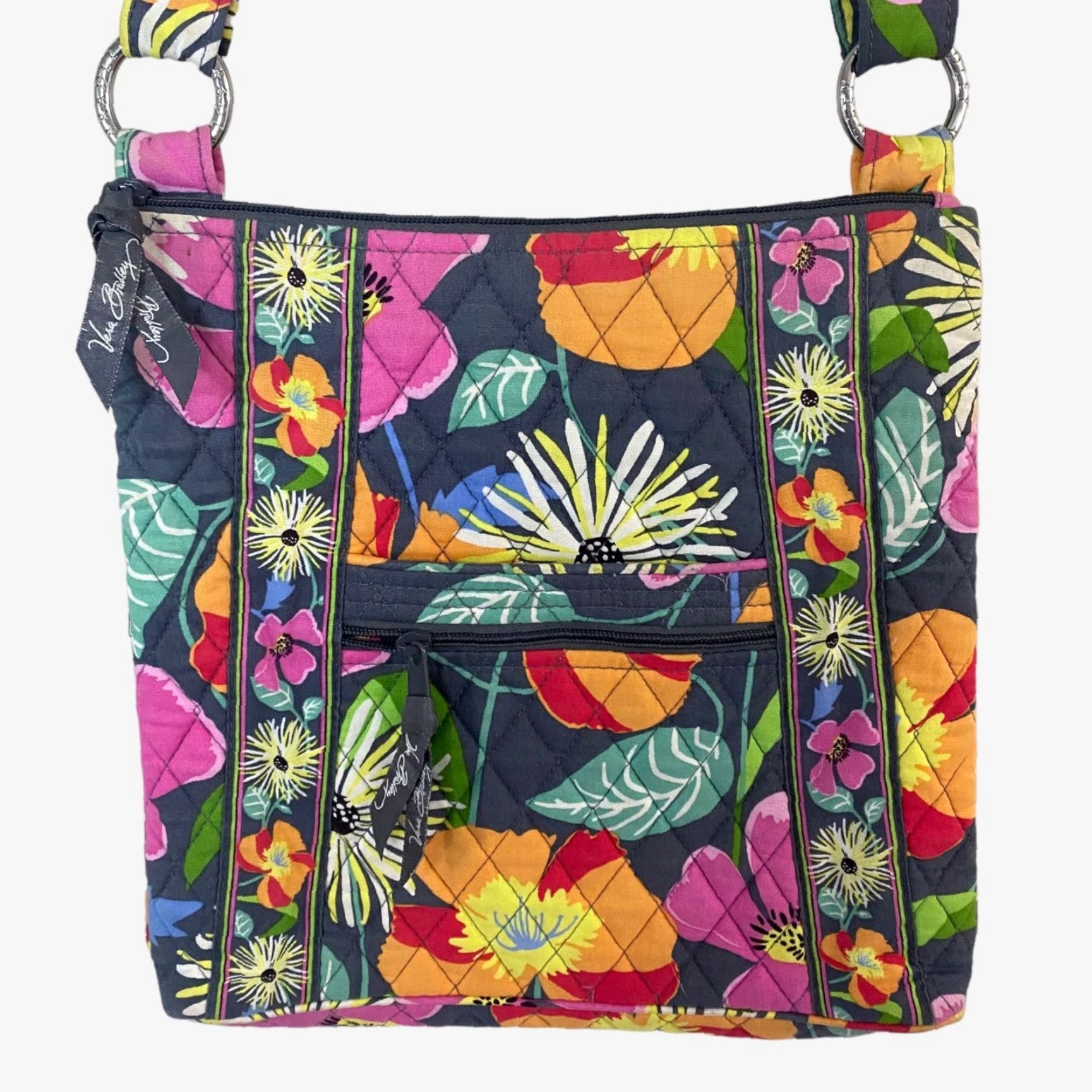 Vera Bradley VINTAGE Vera Bradley Crossbody Purse Jazzy Blooms Quilted Floral Print Adjustable Strap Womens Bag Multi Pocket Zip Closure Size ONE SIZE - 4 Thumbnail