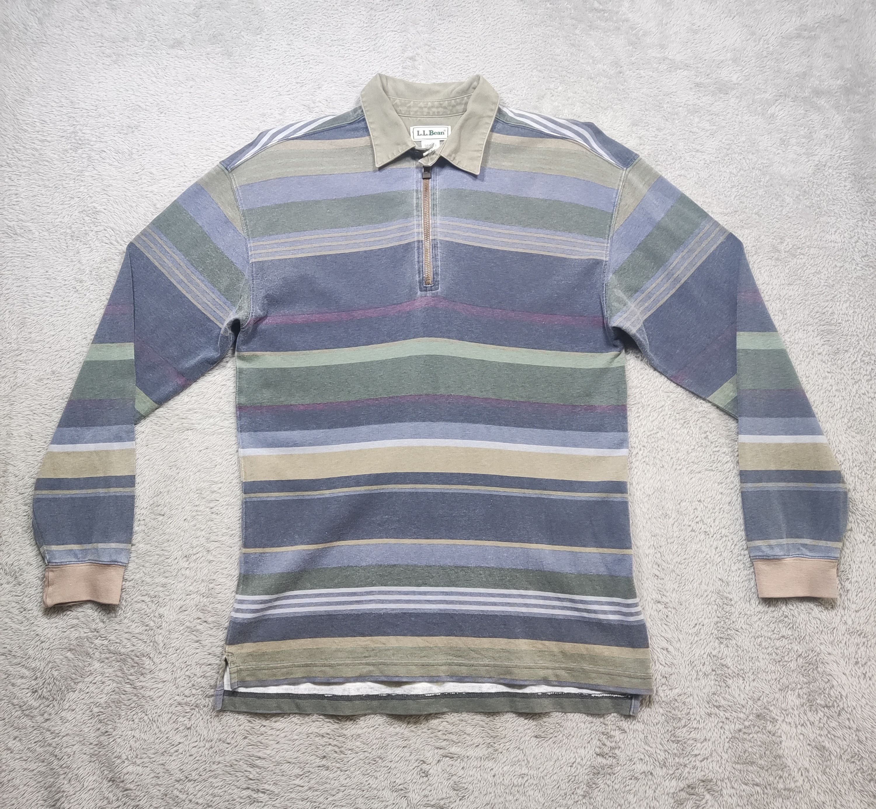 L.L. Bean Vintage LL Bean Striped 1/4 Zip Shirt Distressed Pullover Size US M / EU 48-50 / 2 - 1 Thumbnail