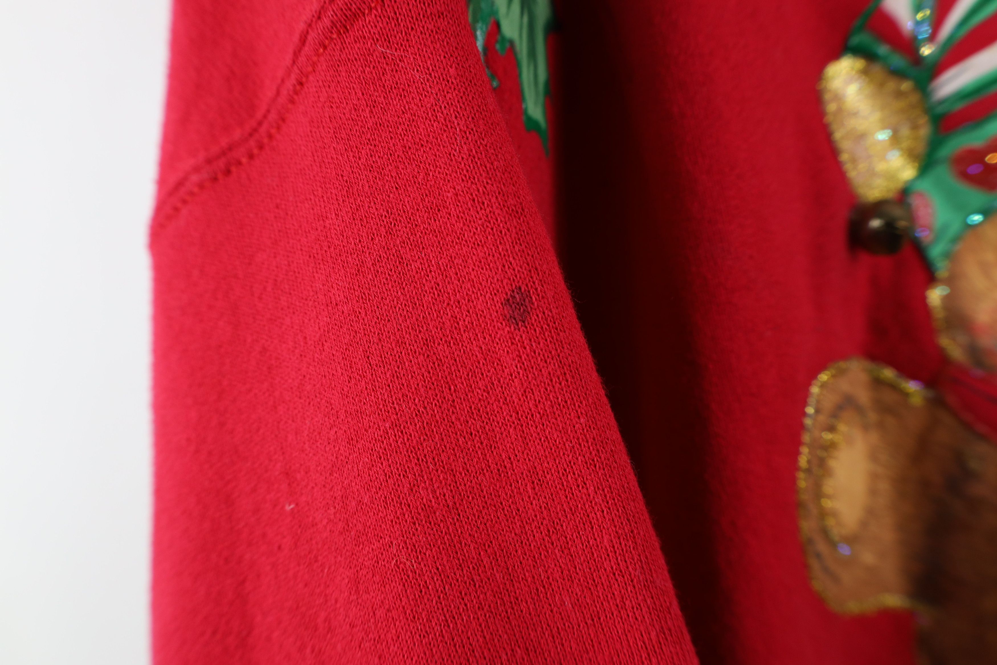 Vintage Vintage 90s Christmas Teddy Bear Bells Sweatshirt Red USA Size XXL / US 16-18 / IT 52-54 - 7 Thumbnail