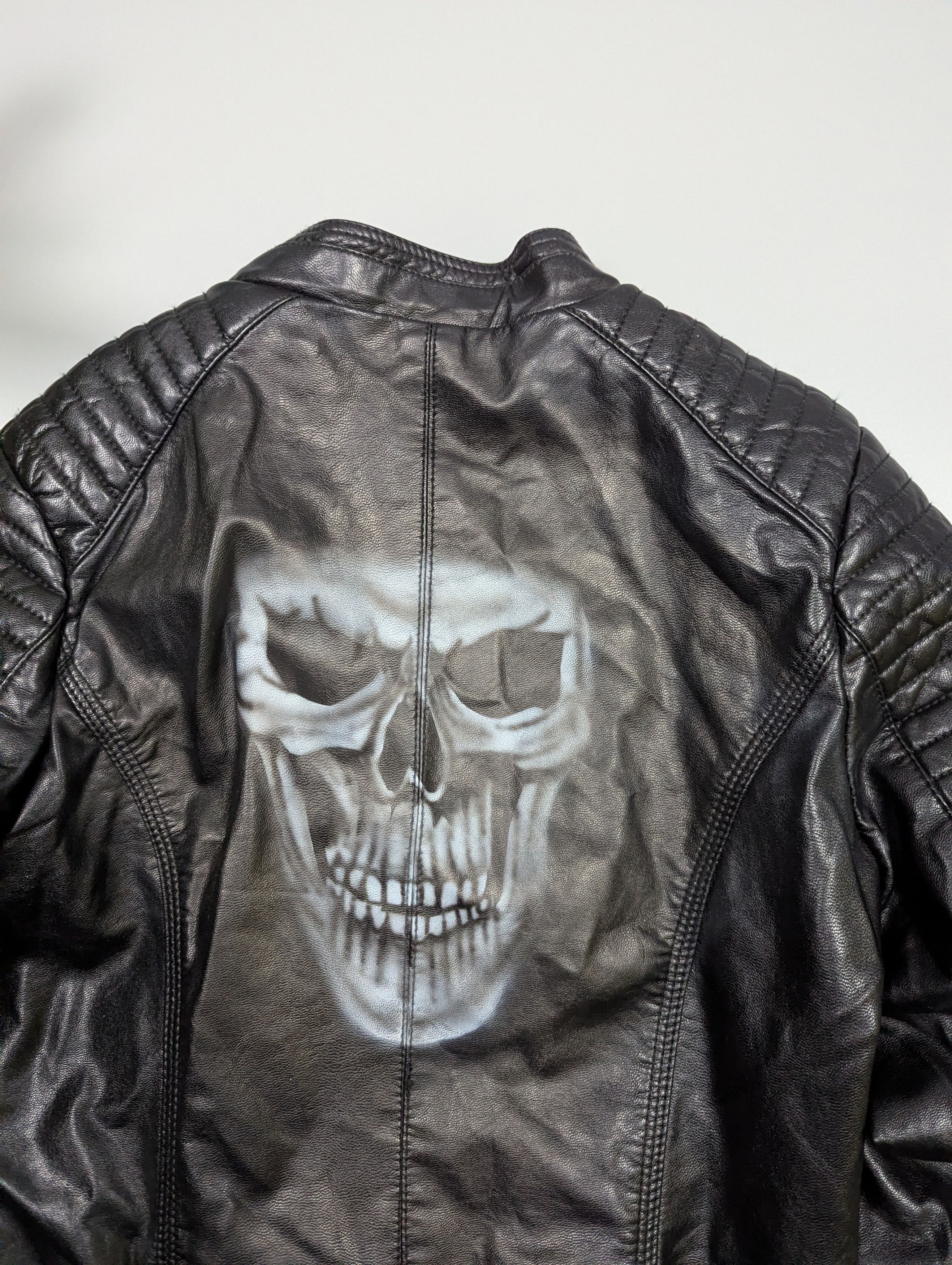 Other Women’s Black Motorcycle Biker Jacket with Skull Back Print Size S / US 4 / IT 40 - 9 Thumbnail