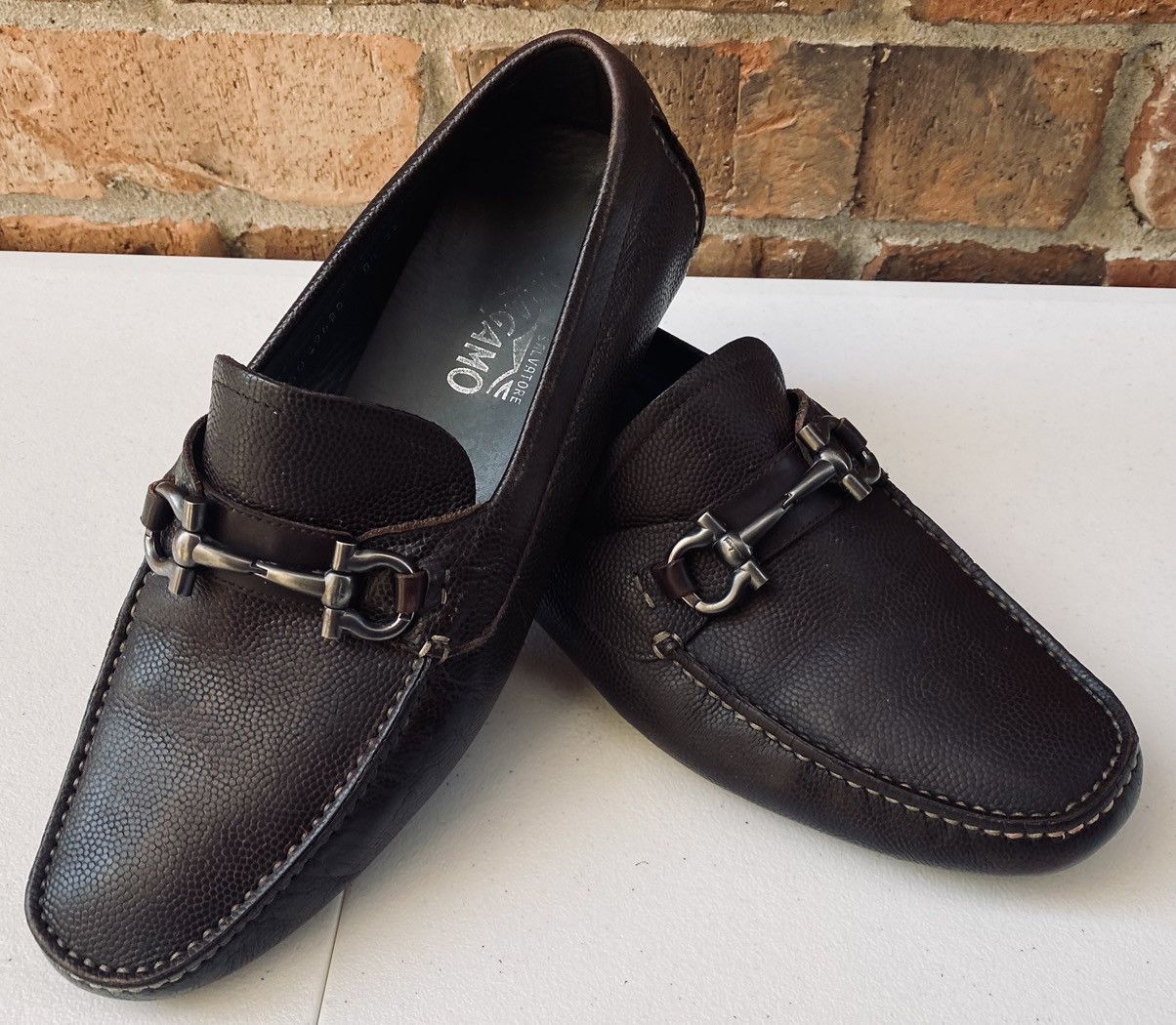 Salvatore Ferragamo SF 🇮🇹 brown leather parigi double gancio bit driver 8.5 EEE Size US 8.5 / EU 41-42 - 3 Thumbnail