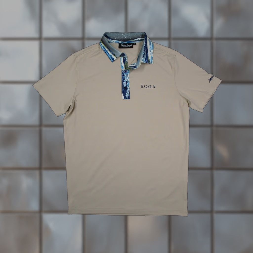 Vintage Bombs Only Polo Shirt Mens Small Beige Blue Wave Collar Stretch Size US S / EU 44-46 / 1 - 1 Thumbnail