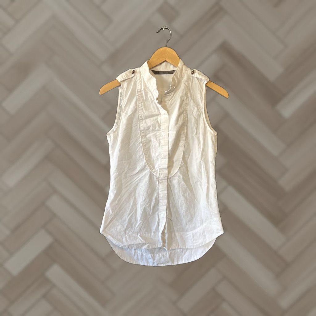 Zara Zara Basic Womens White Sleeveless Button-Up Shirt Size Small S White Women's Shirt Size S / US 4 / IT 40 - 1 Thumbnail