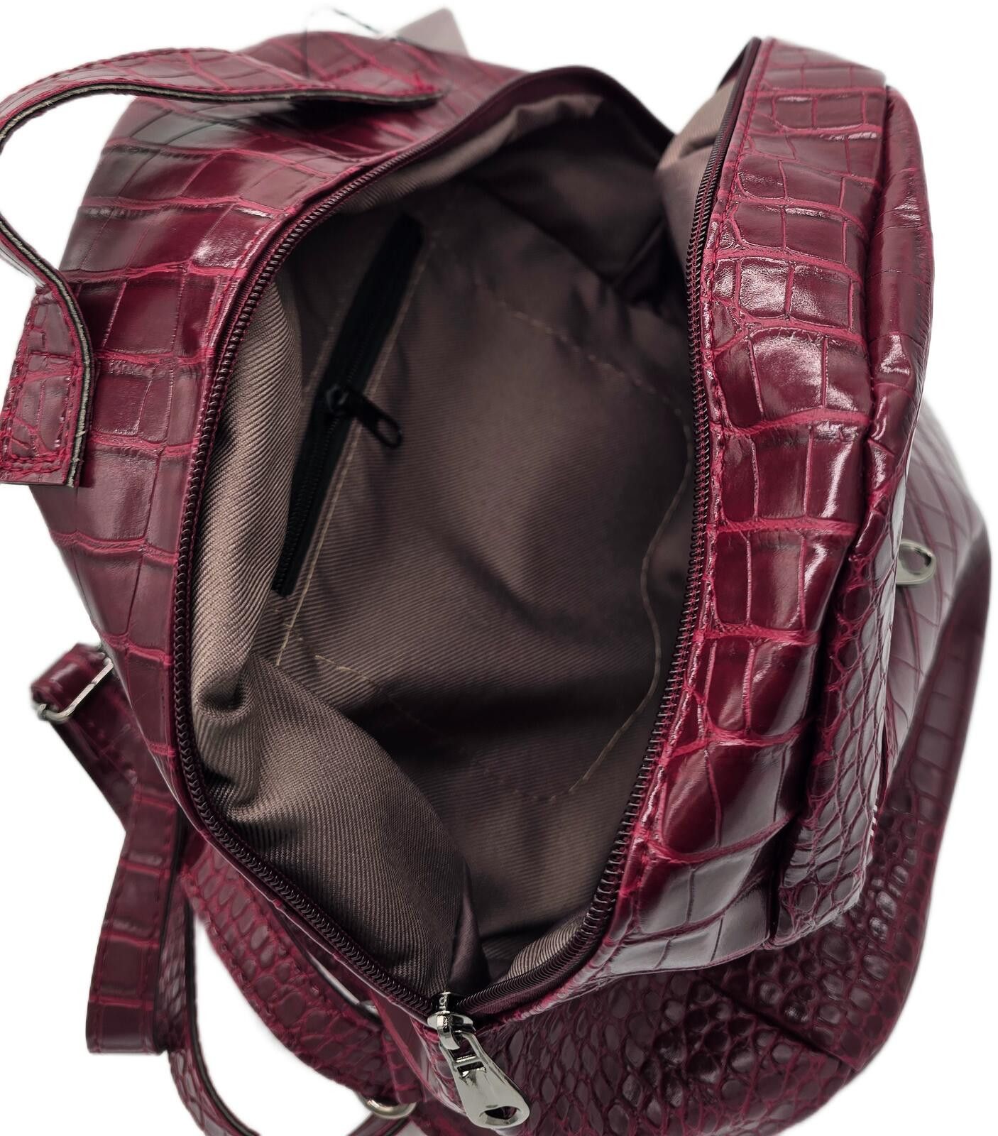 The Unbranded Brand Elegant Burgundy Faux Crocodile Leather Backpack Size ONE SIZE - 7 Thumbnail