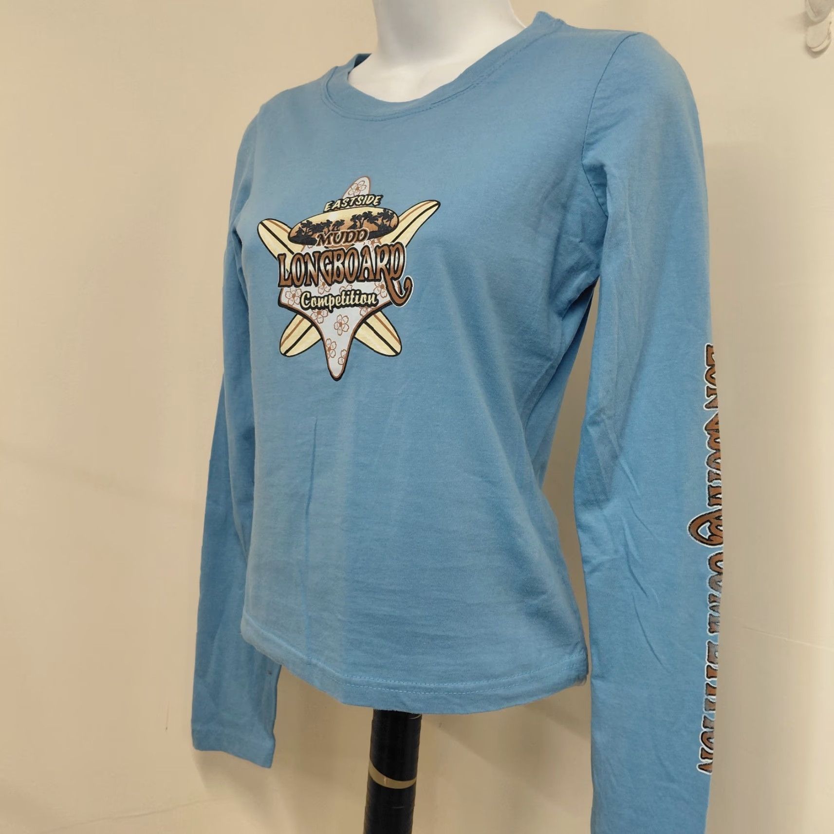 Vintage Mudd Surf Beach Shirt Junior Size Small Blue Long Sleeve Cropped Crewneck Shirt Size S / US 4 / IT 40 - 3 Thumbnail