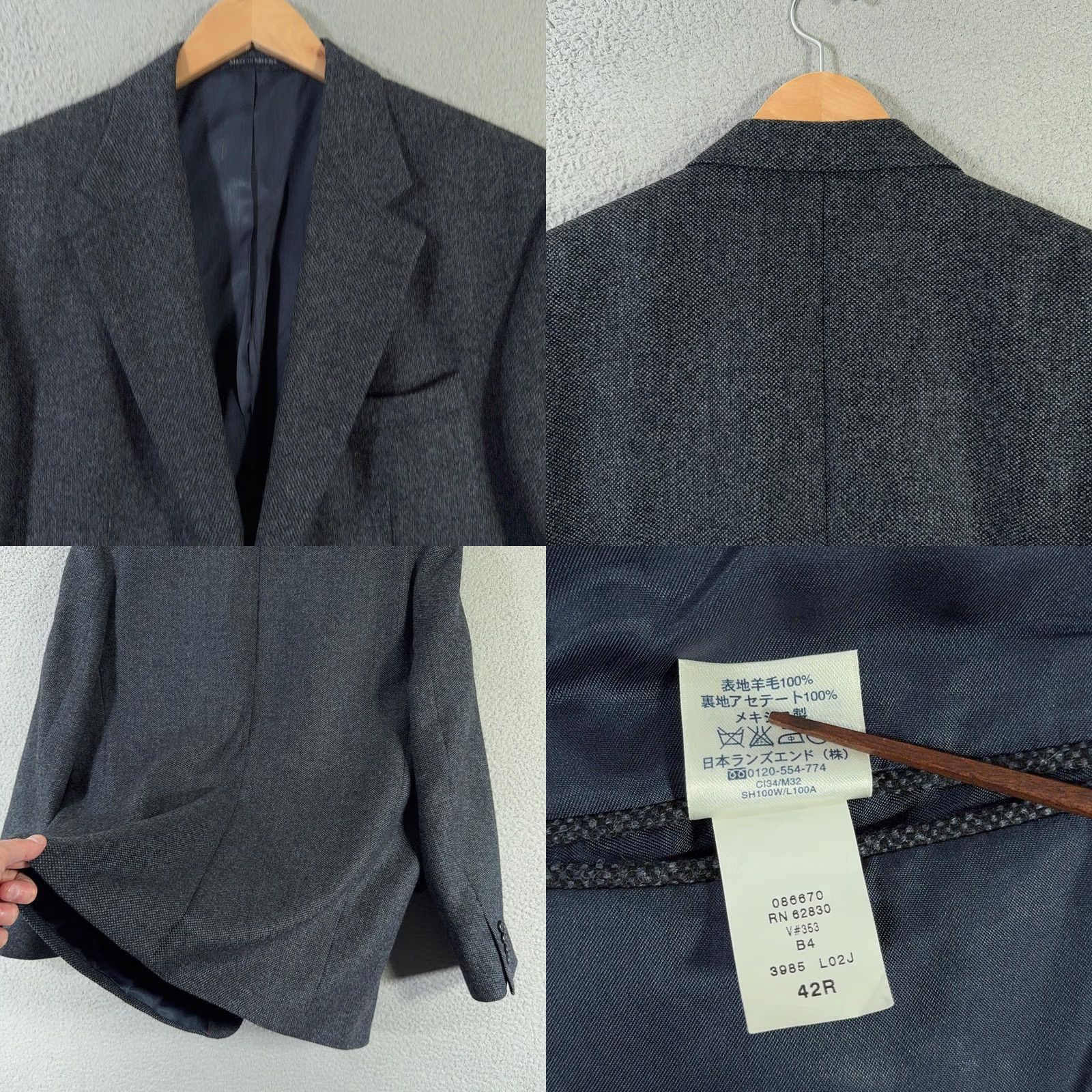 Lands' End VINTAGE Lands' End Sport Coat Blazer Mens 42R Wool Herringbone Lined 2-Button Notch Lapel Blue Tweed Jacket Coat Size 42R - 11 Thumbnail
