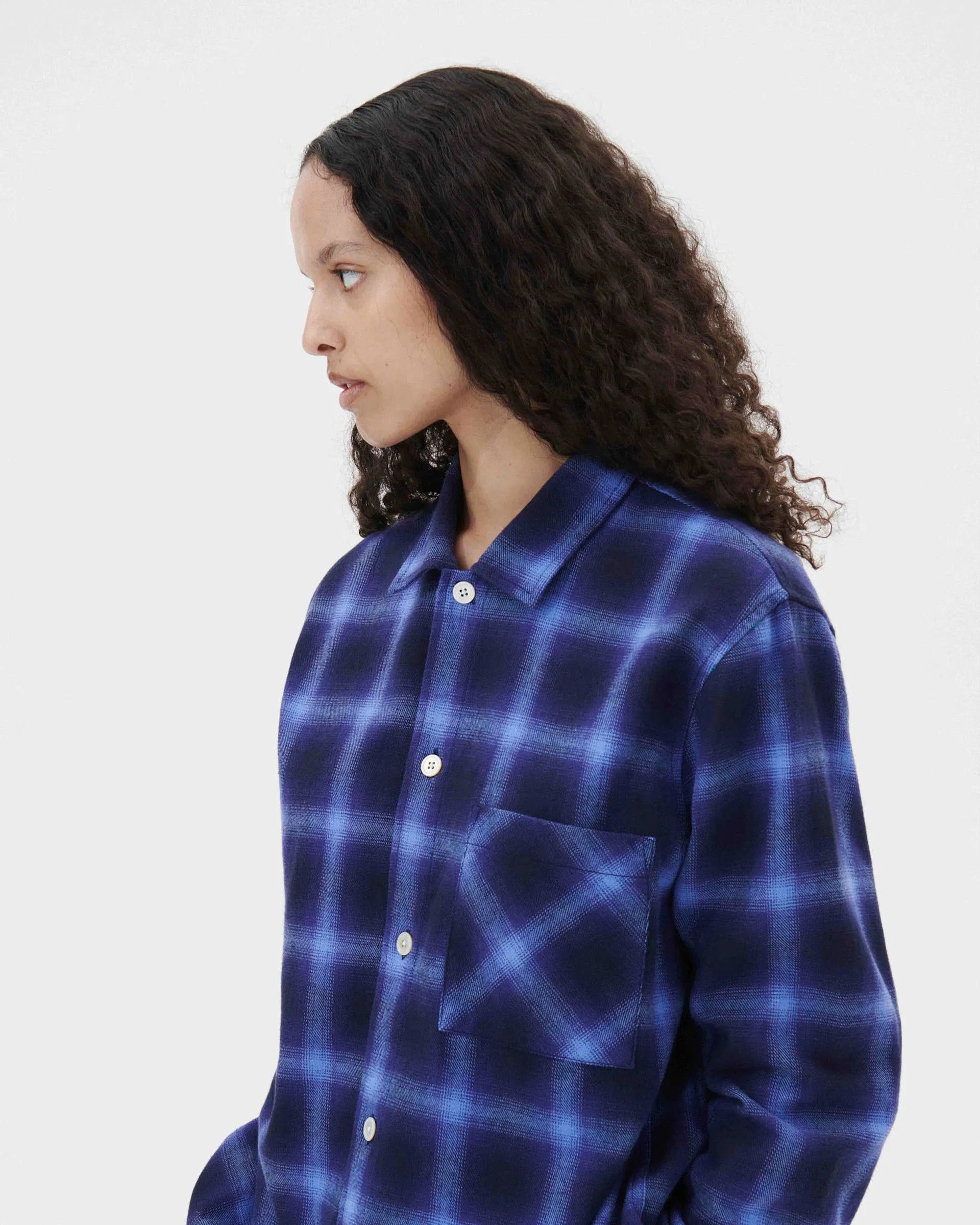 Tekla o1mle0525 Unisex Flannel Pyjamas Shirt in Dark Blue Size M / US 6-8 / IT 42-44 - 6 Thumbnail