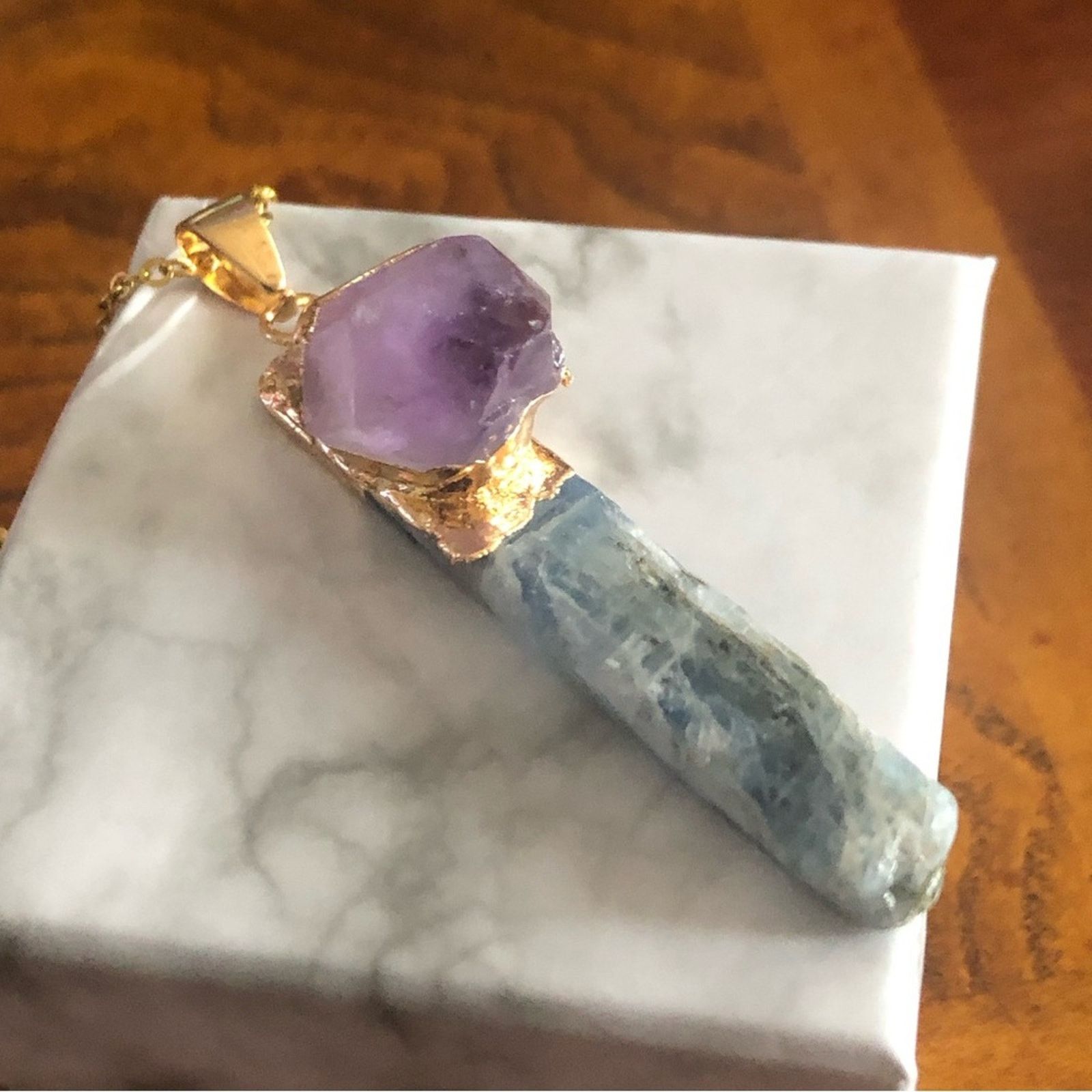Handmade Handcrafted genuine kyanite and amethyst quartz necklace Size ONE SIZE - 1 Thumbnail