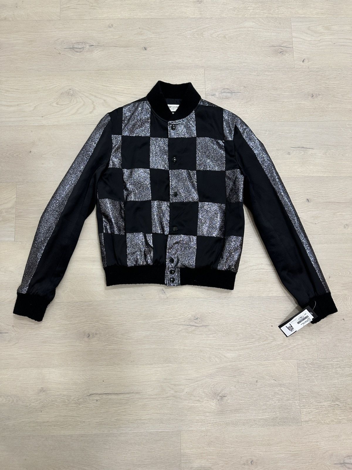 image of Saint Laurent Paris Saint Laurent Glitter Prototype Bomber in Black, Men's (Size Small)